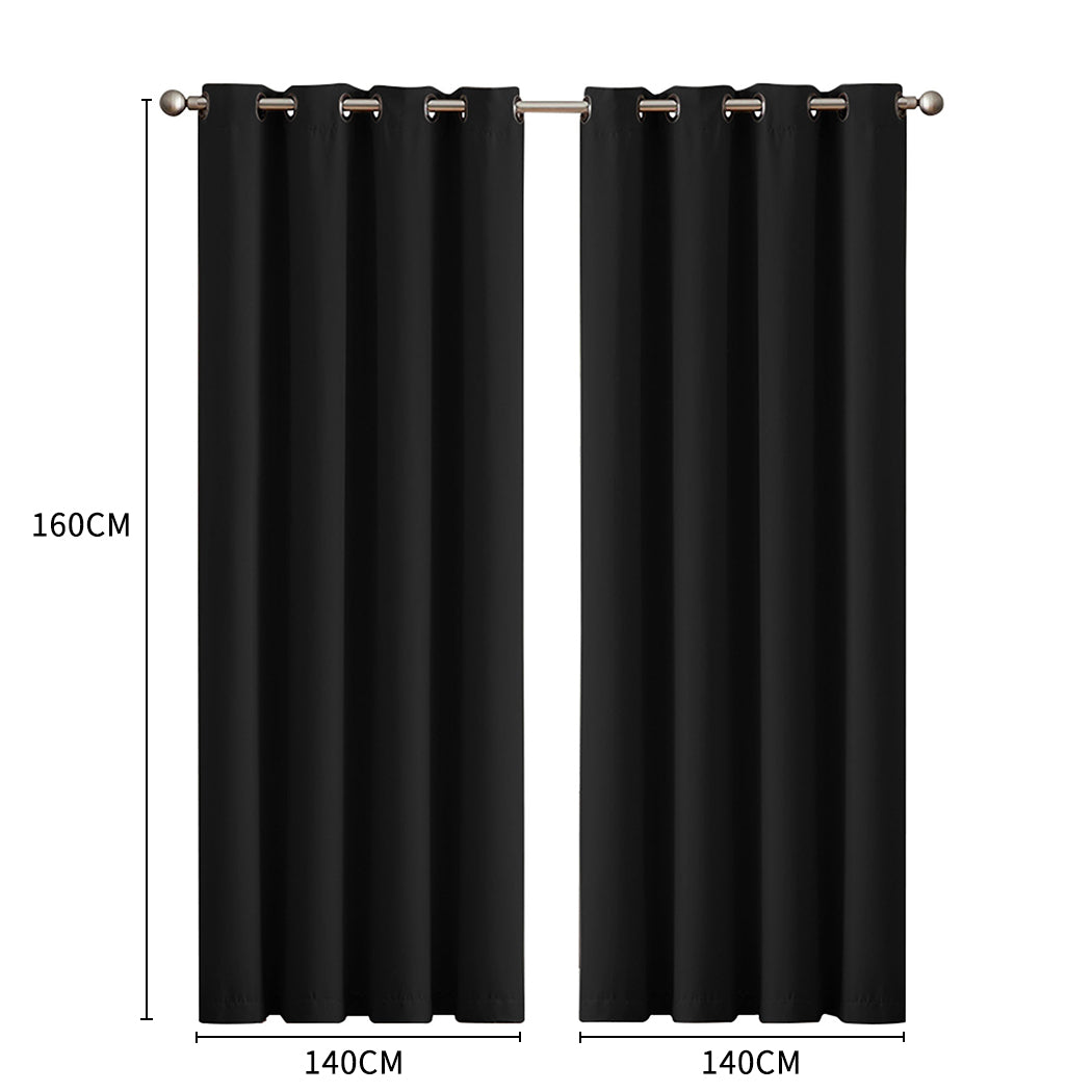 2x Blockout Curtains Panels 3 Layers Black CD1003-140X230-BK-1919892929346932738