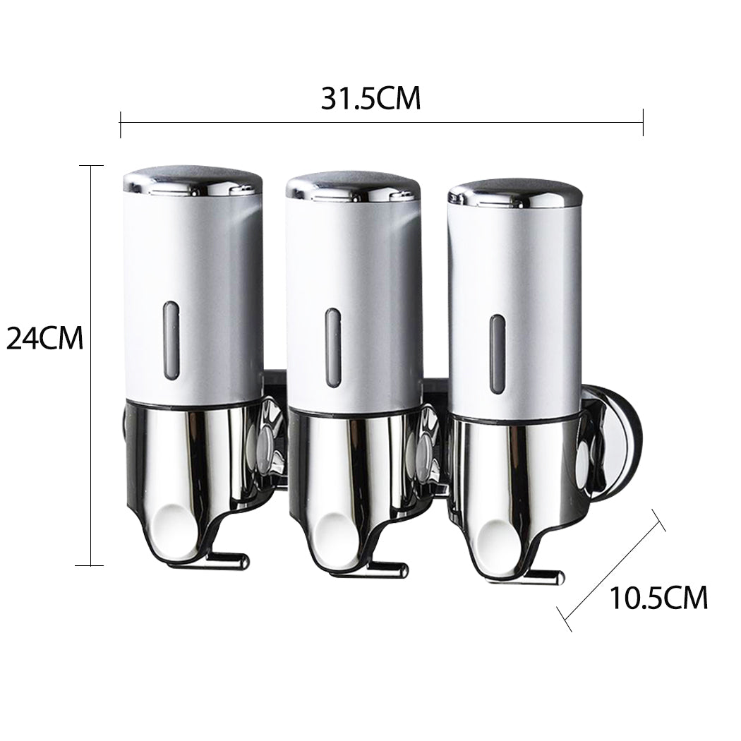 3 Bottles Bathroom Shower Soap Dispenser Silver-1954802726525341698