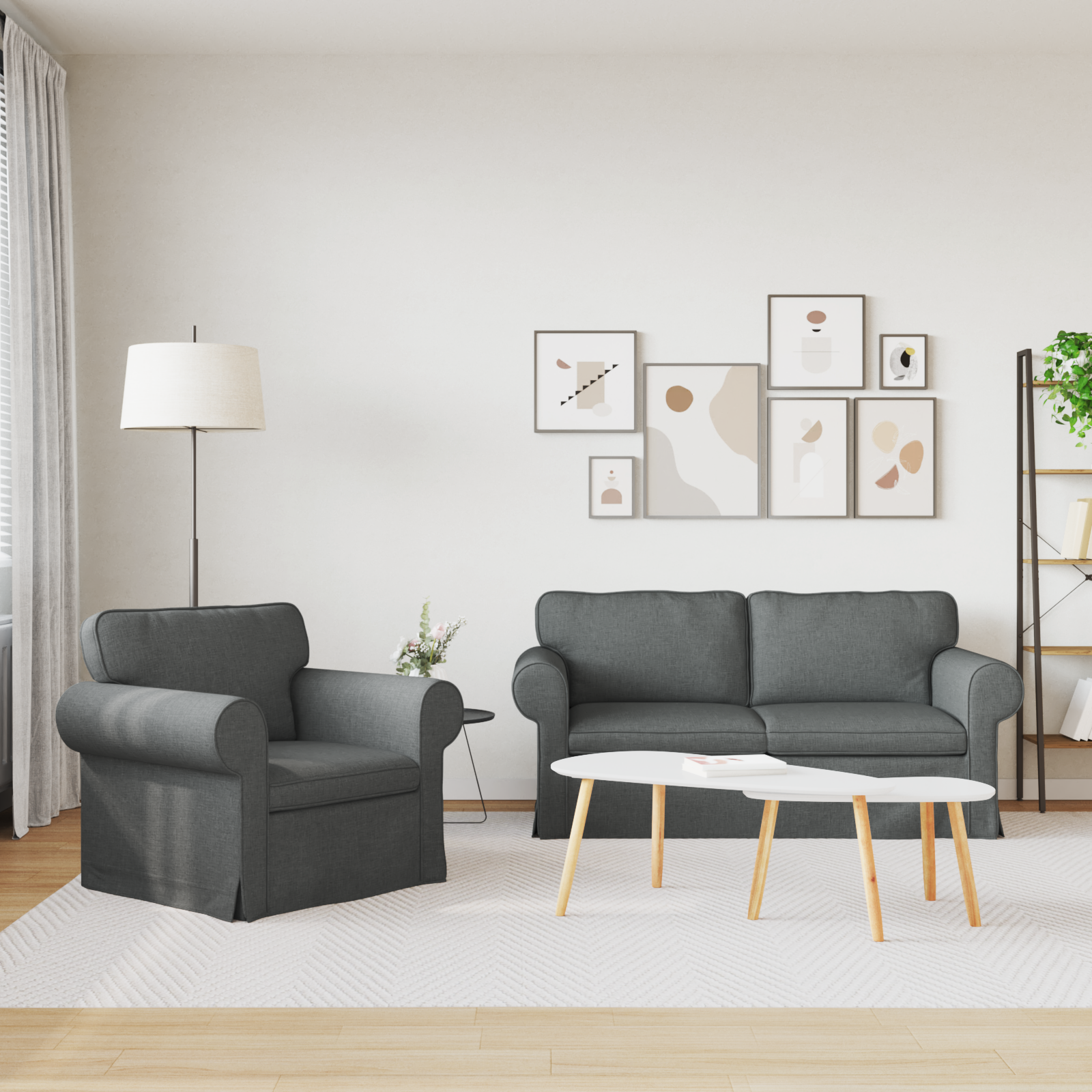 Sofa Set 2 pcs Dark Grey 175 x 82 x 80 cm Fabric