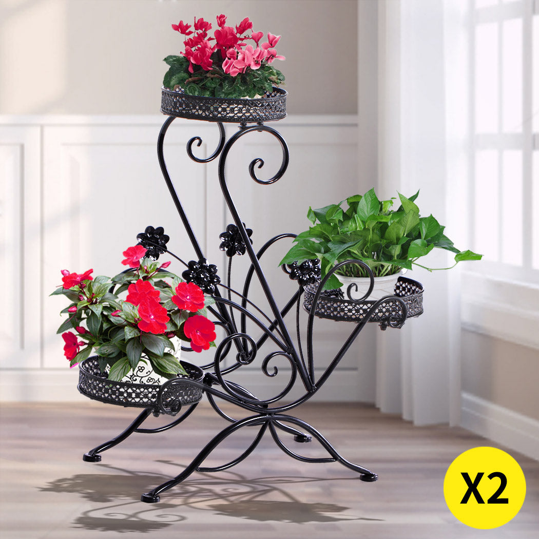 Levede Plant Stand Outdoor Indoor Metal Black-1954802660523773959