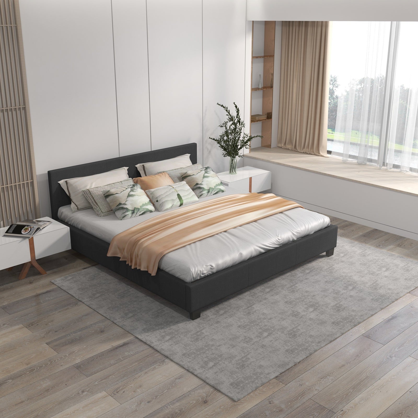Milano Sienna Luxury Bed with Headboard (Model 2) - Charcoal No.35 - King Single-1951134895539621891