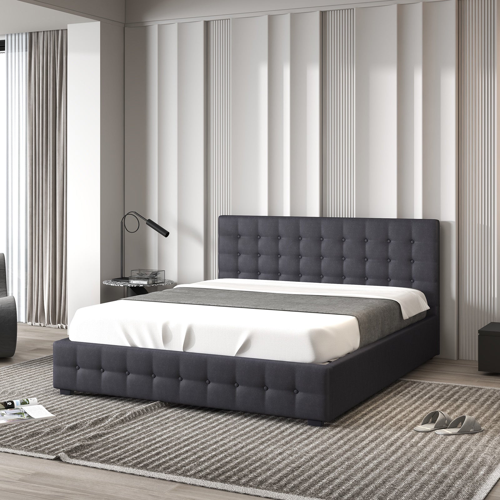 Milano Decor Eden Gas Lift Bed - Dark Grey - Double-1951134897640968193