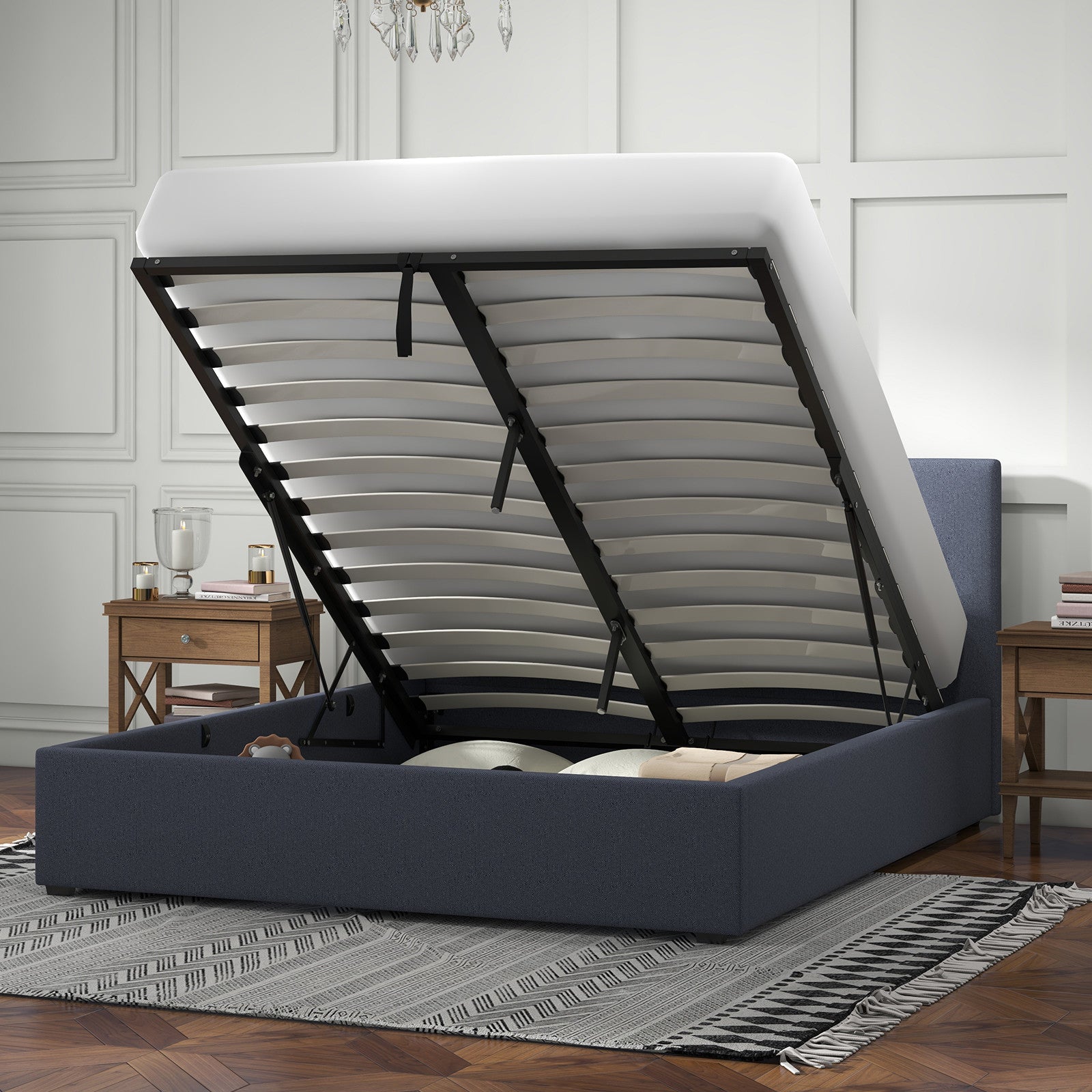 Milano Luxury Gas Lift Bed with Headboard (Model 1) - Charcoal No.35 - Queen-1951134898458857473