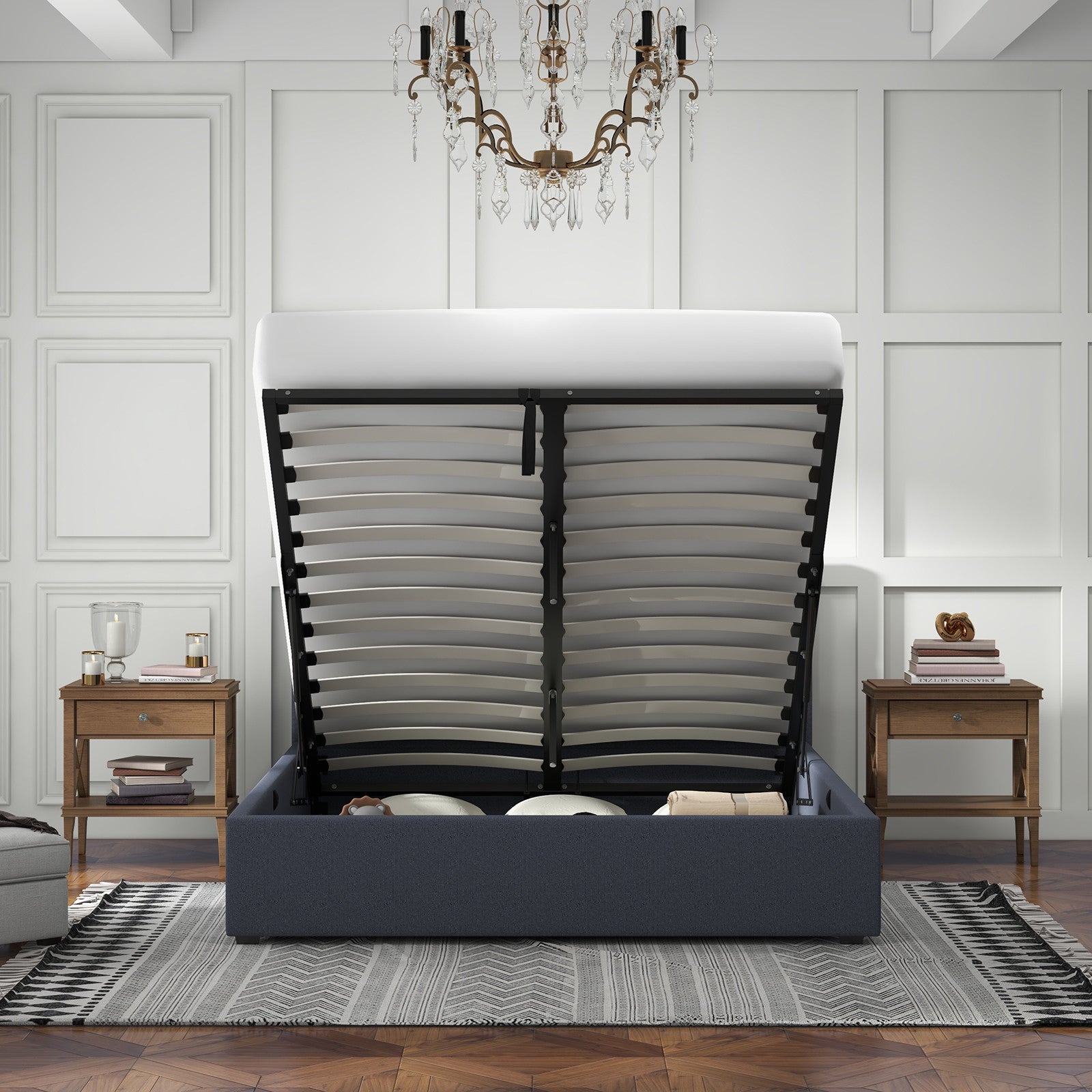 Milano Luxury Gas Lift Bed with Headboard (Model 1) - Charcoal No.35 - Queen-1951134898458857474