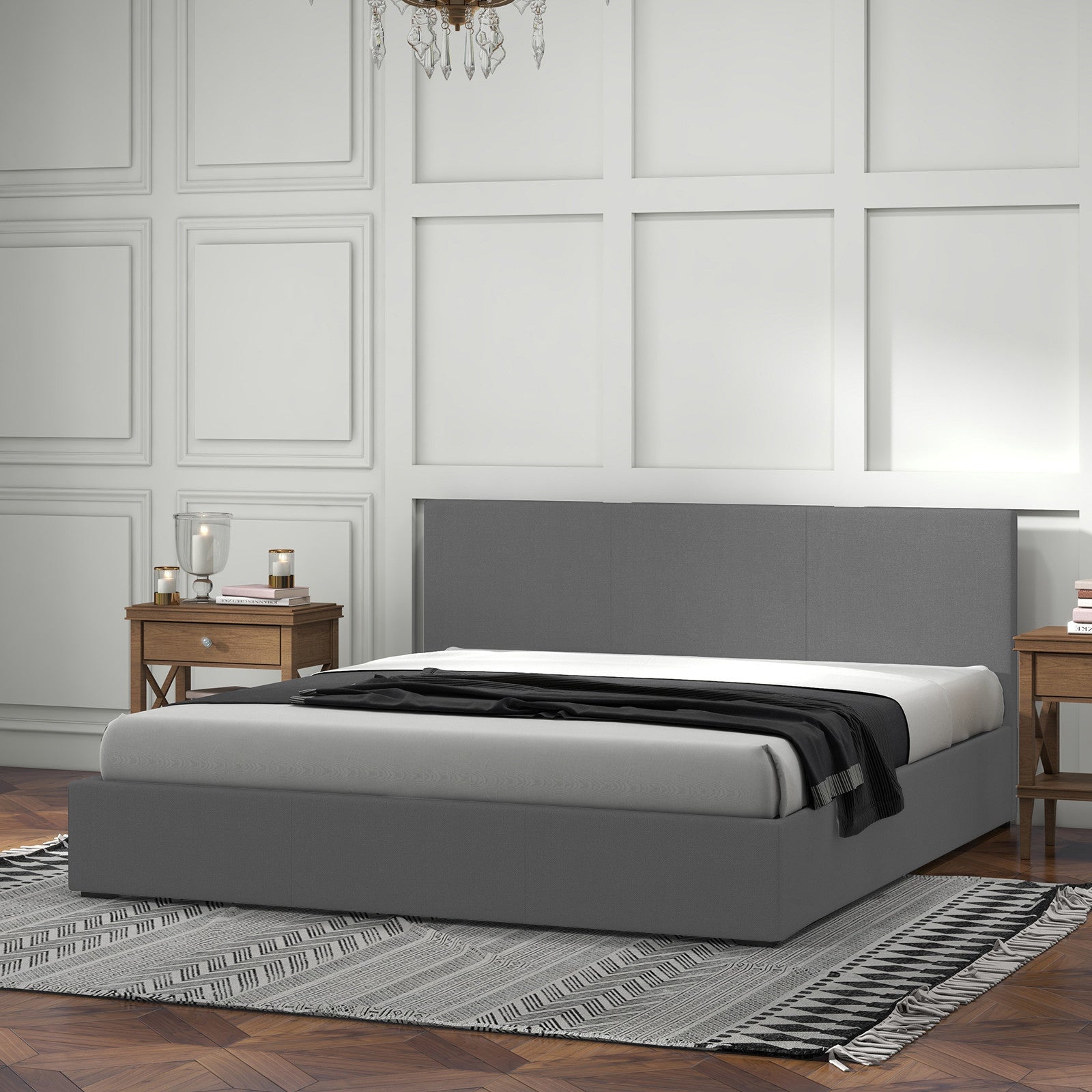 Milano Luxury Gas Lift Bed with Headboard (Model 1) - Grey No.28 - King Single-1951134899142529025
