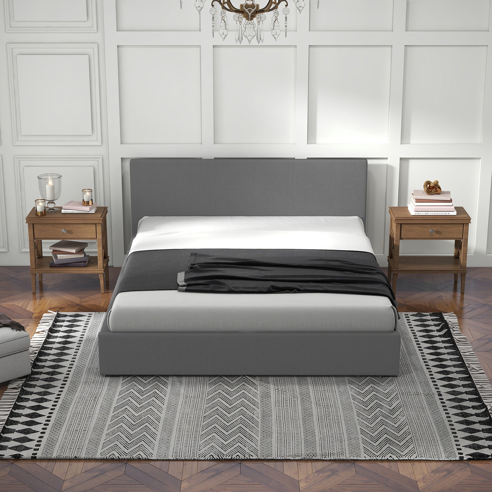 Milano Sienna Luxury Bed with Headboard (Model 2) - Grey No.28 - Queen-1951134900019138563