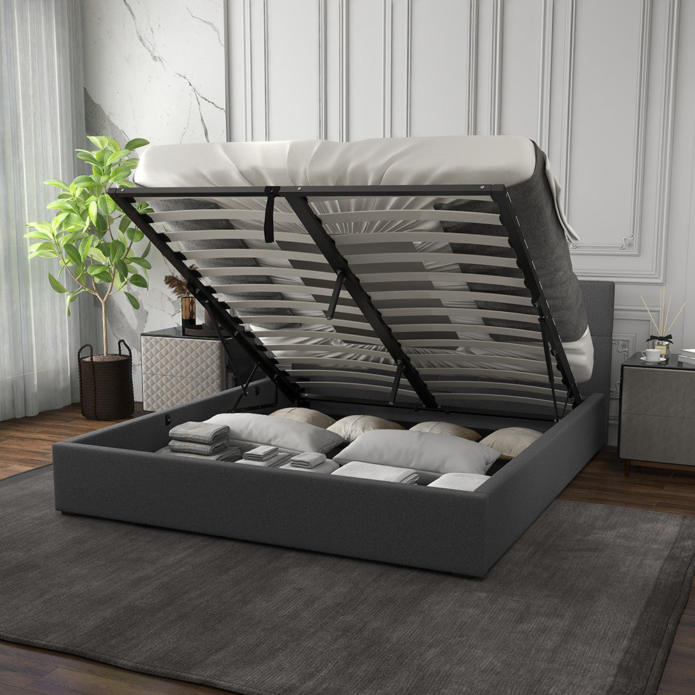 Milano Capri Luxury Gas Lift Bed With Headboard (Model 3) - Grey No.28 - King Single-1951134900623118340