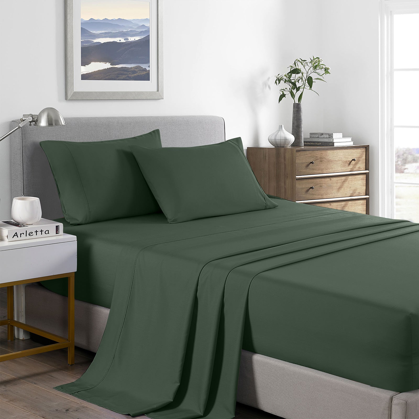 Royal Comfort Bamboo Cooling 2000TC Sheet Set Queen - Olive-1951134879680958464