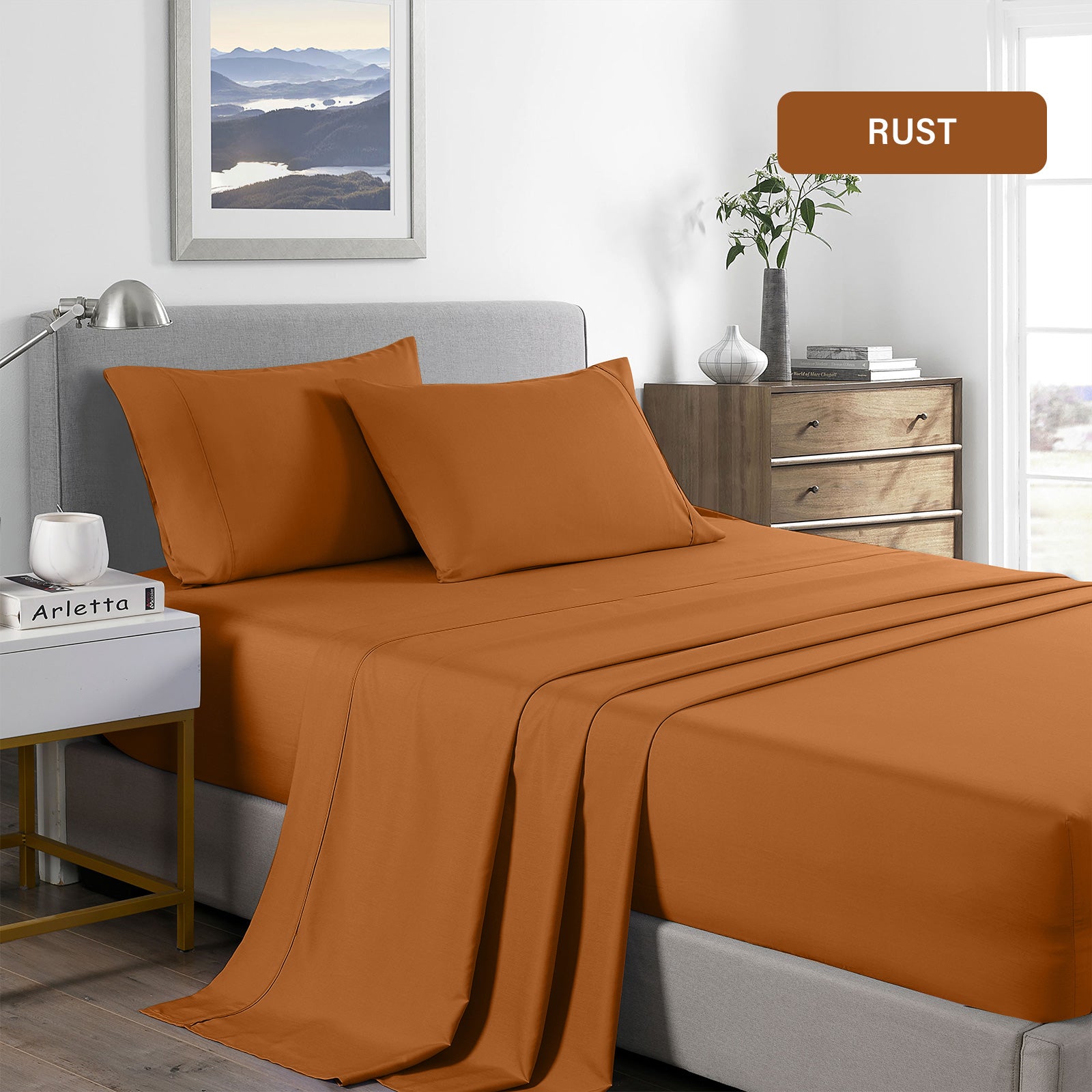 Royal Comfort Bamboo Cooling 2000TC Sheet Set King - Rust-1951134879865507844
