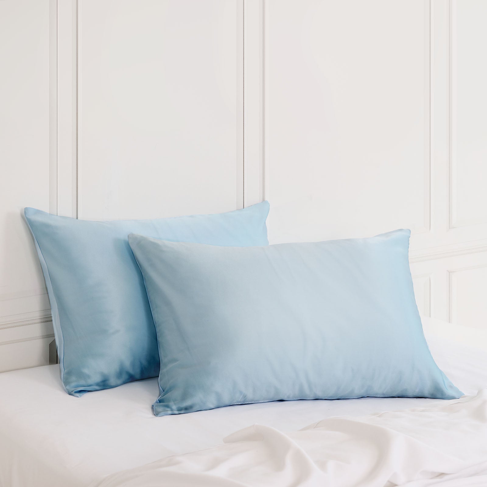 SILK PILLOW CASE TWIN PACK - SIZE: 51X76CM - Soft Blue-1951134815088676864