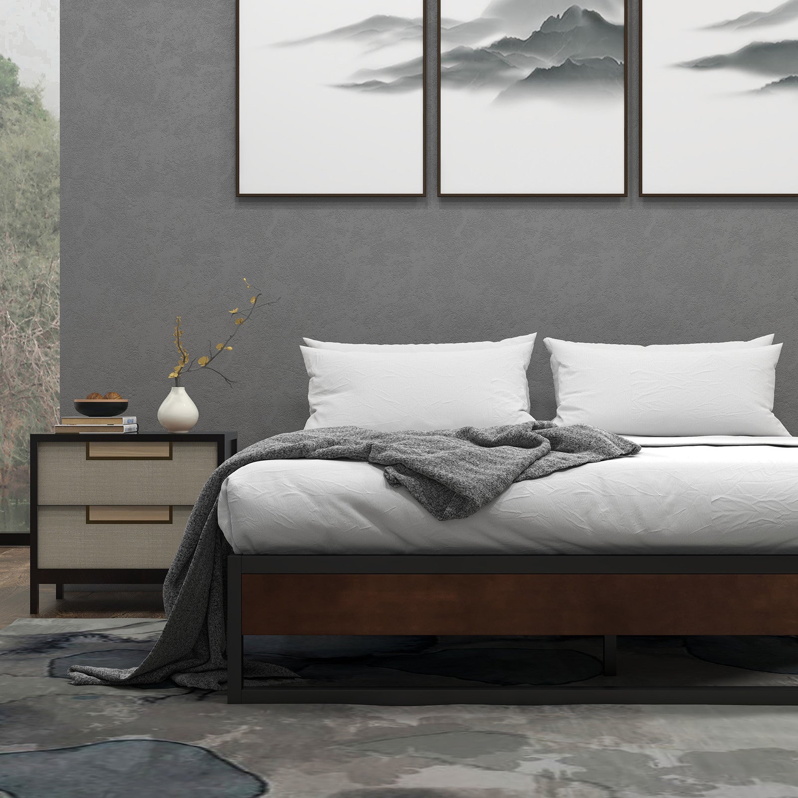 Sorrento Metal and Wood bed base - Queen-1951134902829322246