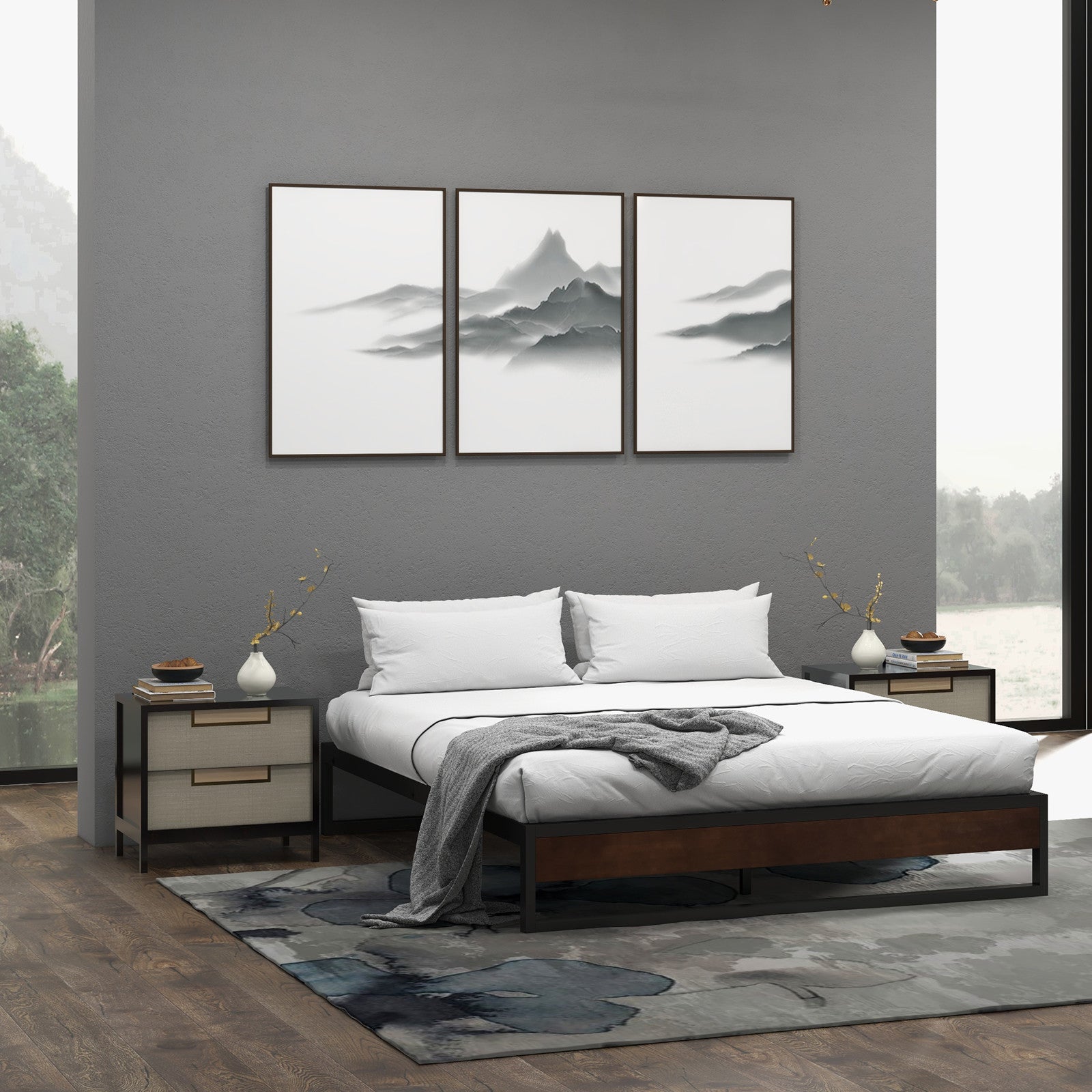 Sorrento Metal and Wood bed base - King-1951134903085174788