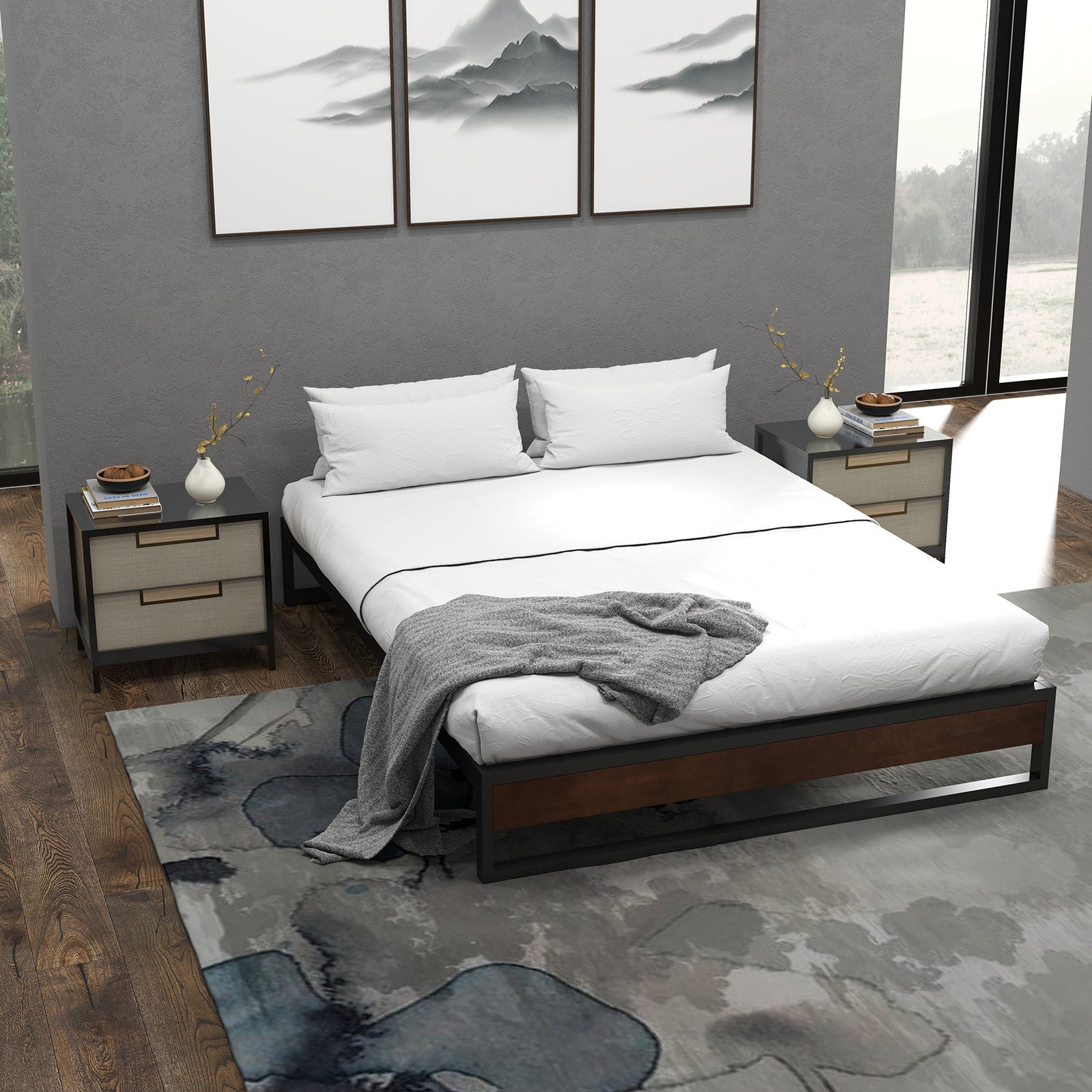 Sorrento Metal and Wood bed base - King-1951134903085174789