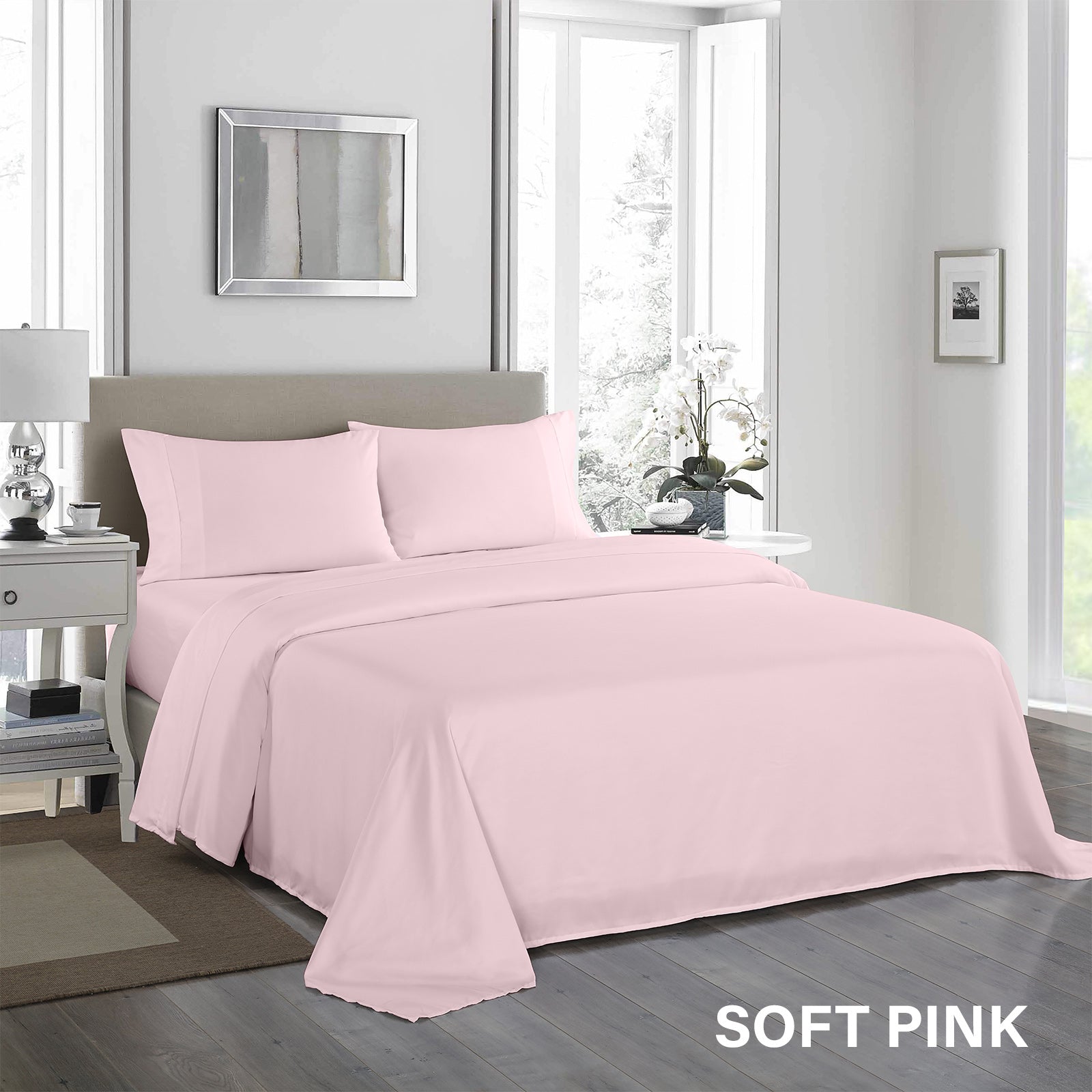 Royal Comfort - 1200TC Ultrasoft 4 Pc Sheet Set - Double - Soft Pink-1951134880452710405