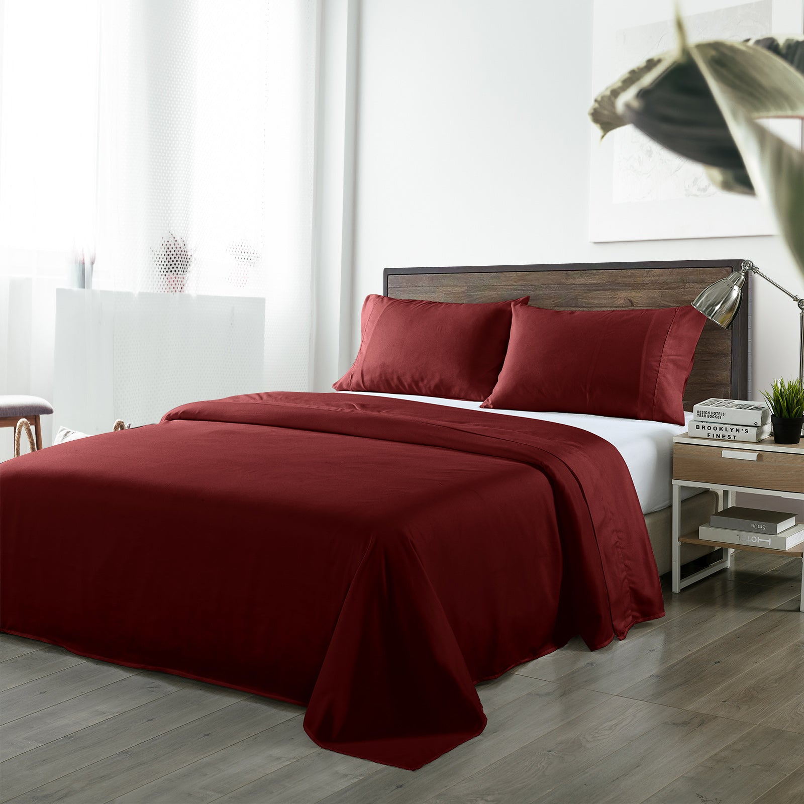 Royal Comfort Blended Bamboo Sheet Set Malaga Wine - King-1951134882650525696