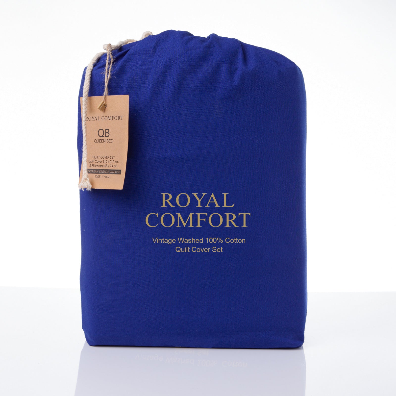 Royal Comfort Vintage Washed 100 % Cotton Quilt Cover Set Queen - Royal Blue-1951134833287761922
