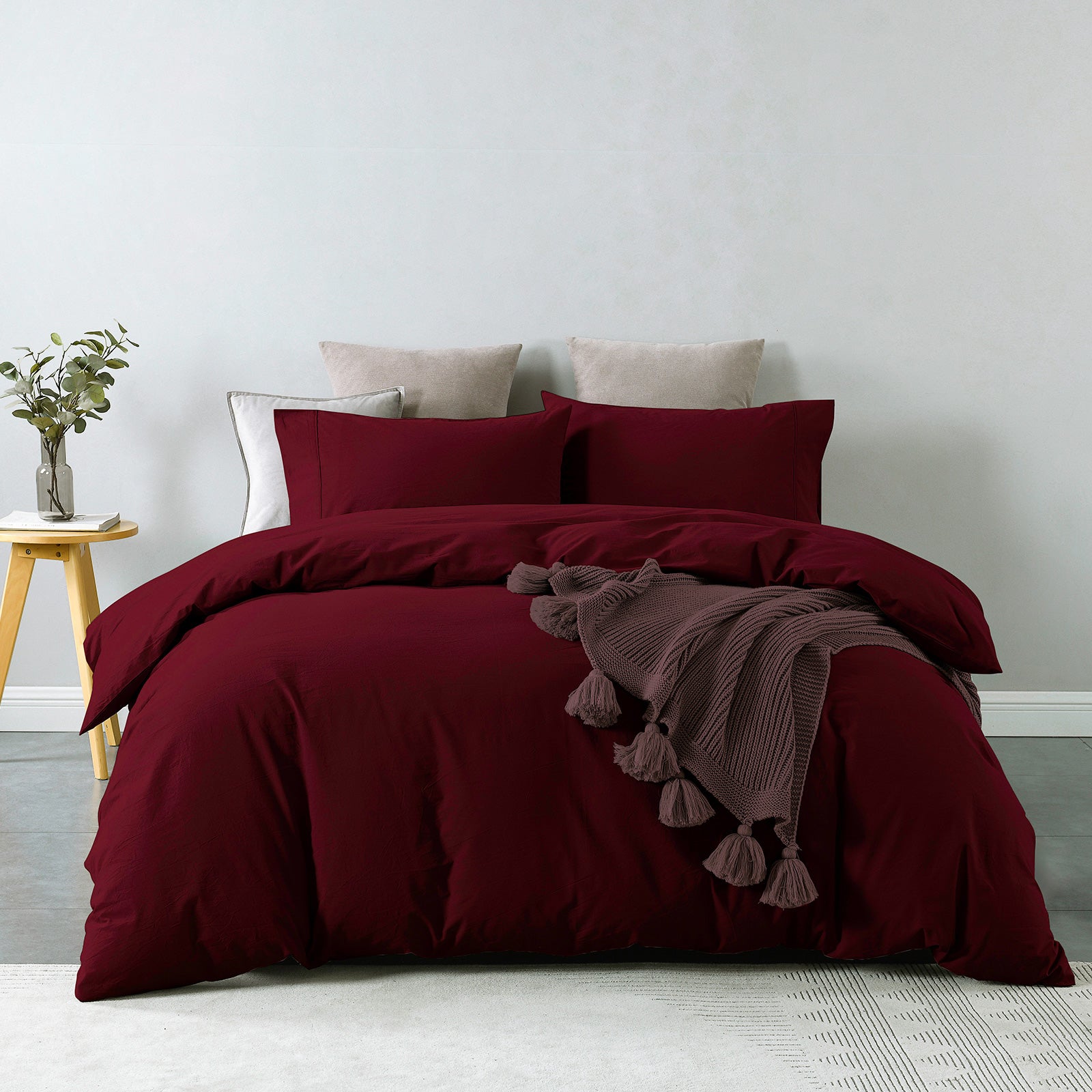 Royal Comfort Vintage Washed 100 % Cotton Quilt Cover Set King - Mulled Wine-1951134834386669568