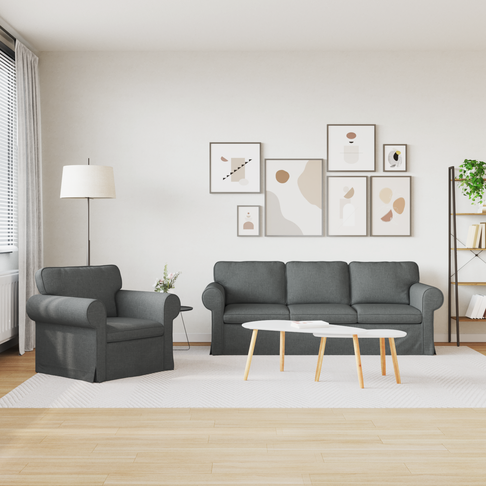 Sofa Set 2 pcs Dark Grey 215 x 82 x 80 cm Fabric