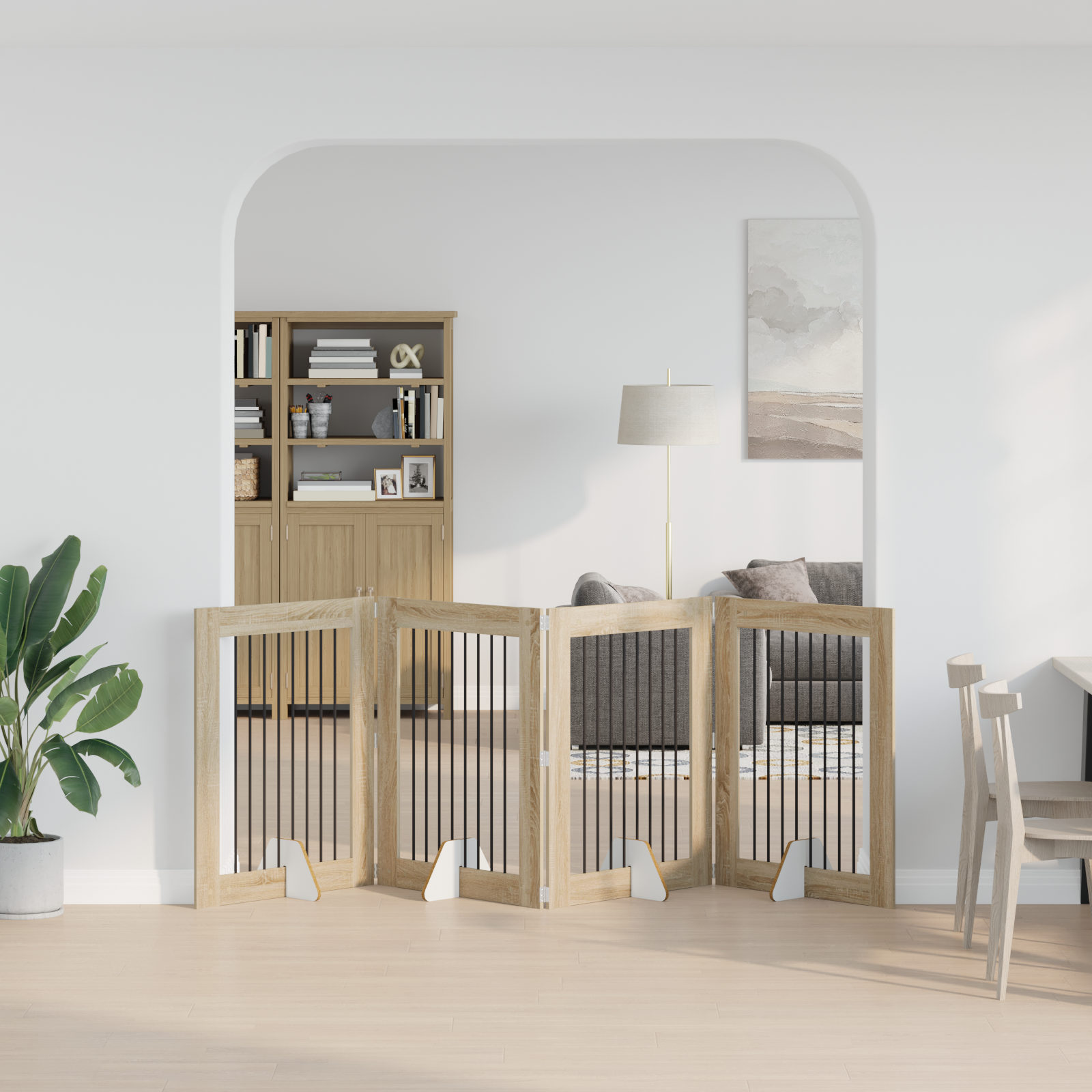 Foldable Dog Gate with Stands 4 pcs Sonoma Oak 321 cm