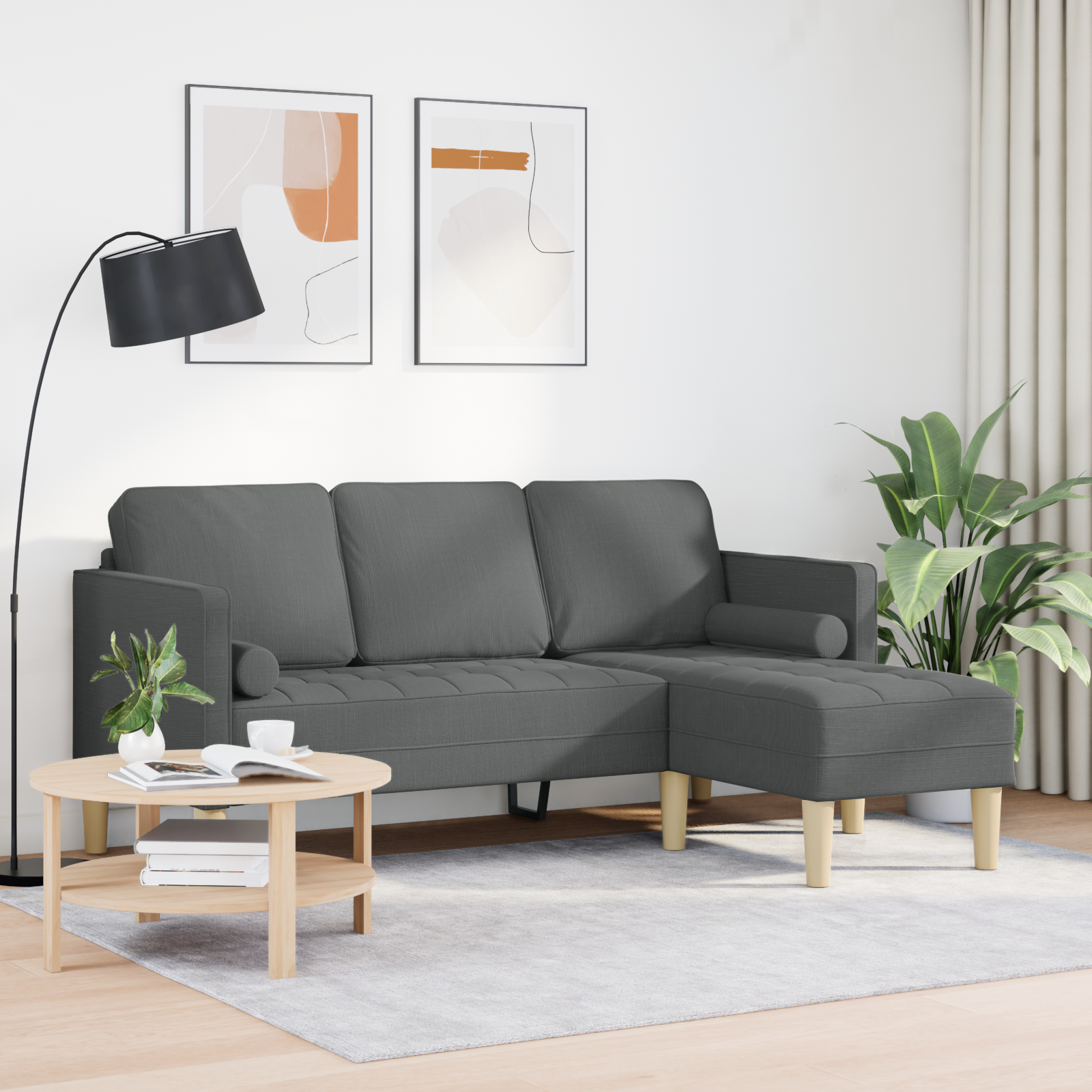 Sofa Set with Cushion Dark Grey Polyester