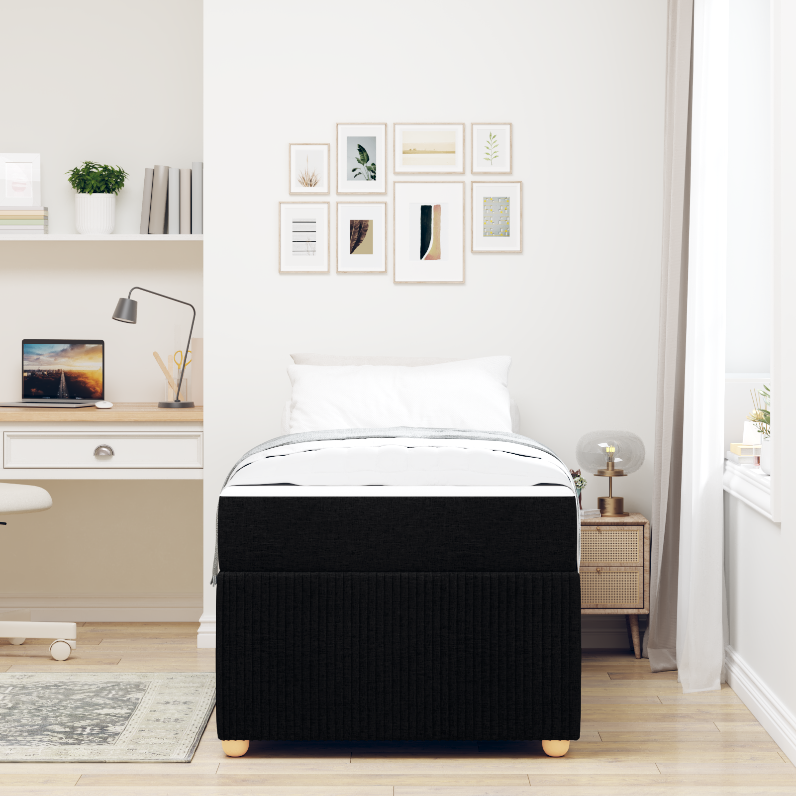 Bed Frame with Mattress Black 90 x 190 cm Fabric