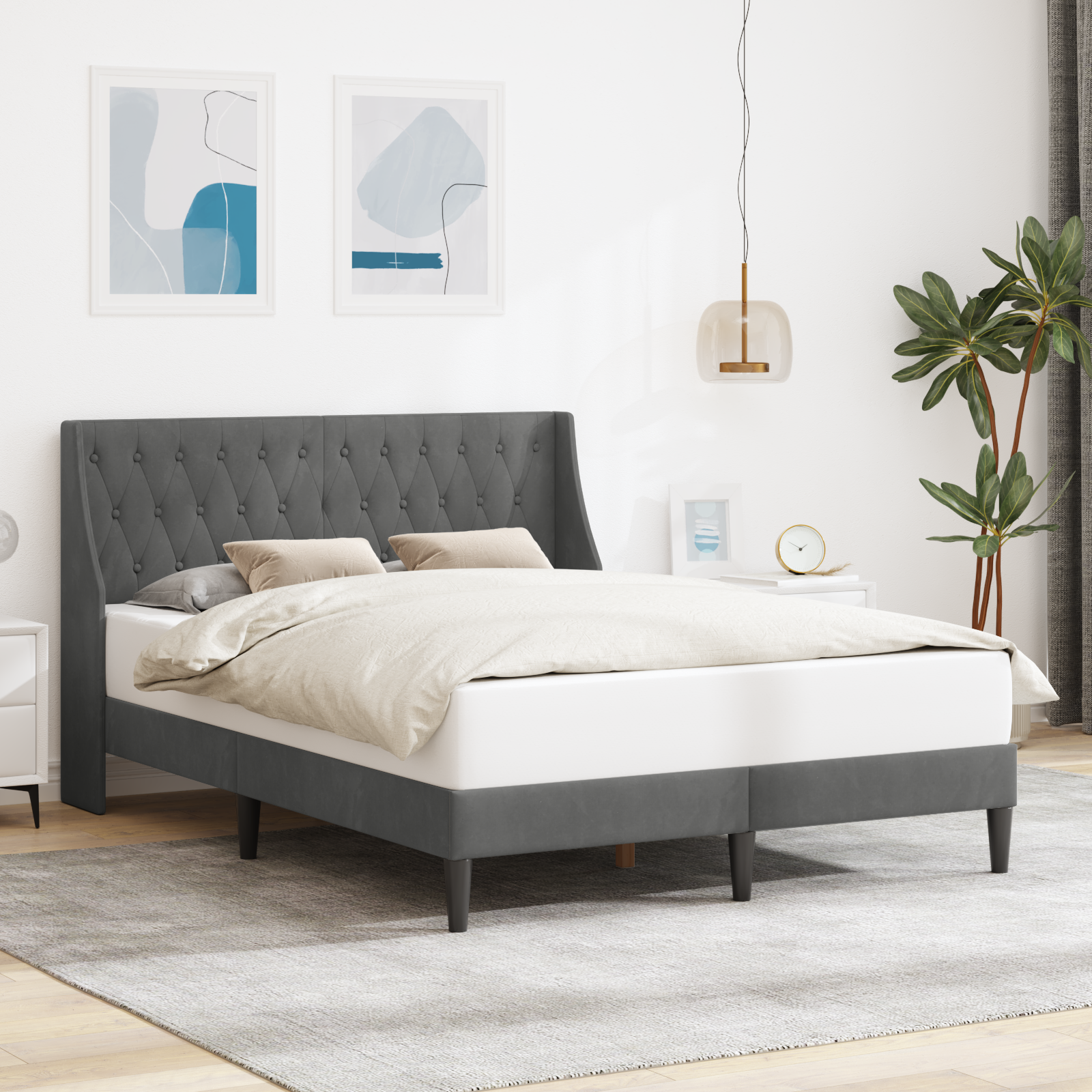 Bed Frame with Headboard Dark Grey 137 x 190 cm Velvet