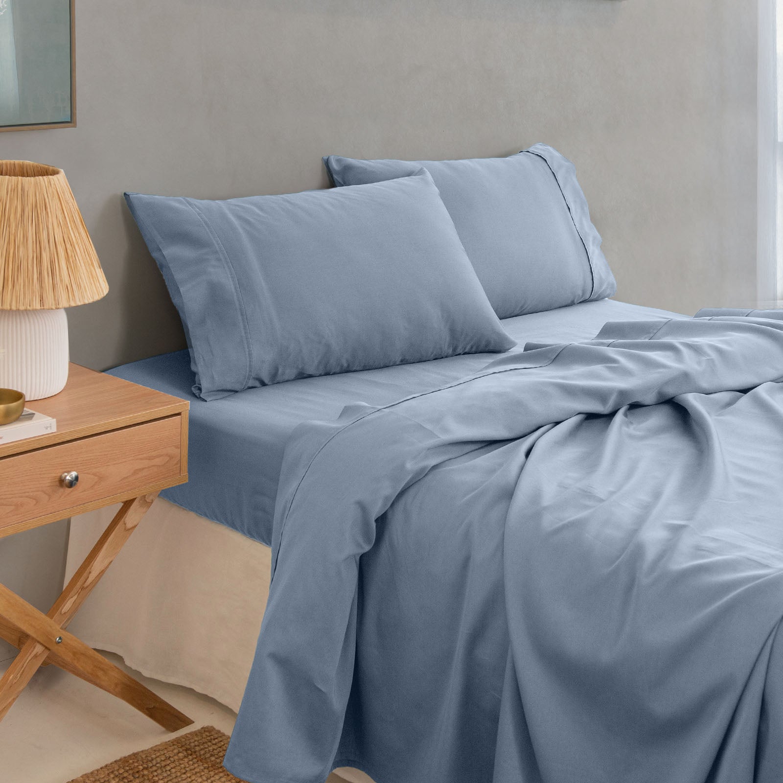 Royal Comfort - Balmain 1000TC Bamboo Cotton Sheet Set - Queen - Blue Fog-1951134853193928705