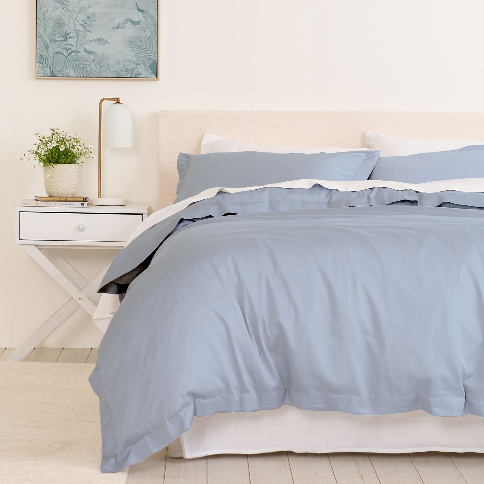 Royal Comfort - Balmain 1000TC Bamboo cotton Quilt Cover Sets (Queen) - Blue Fog-1951134823645057024