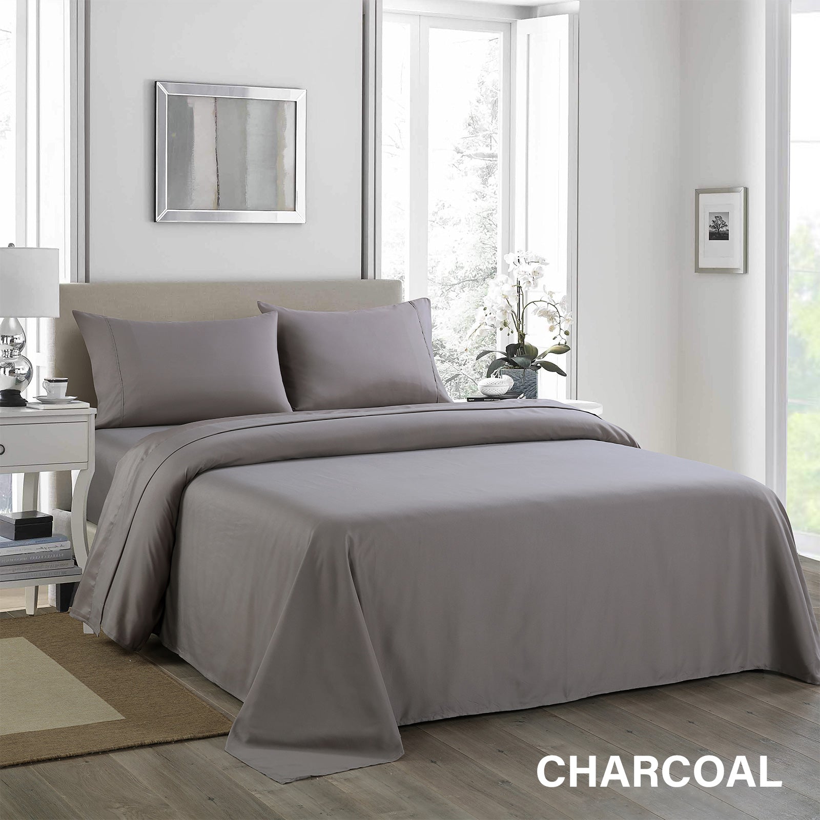 Royal Comfort 1200TC Ultrasoft 4 Piece Sheet Set - Double - Charcoal-1951134857073659909