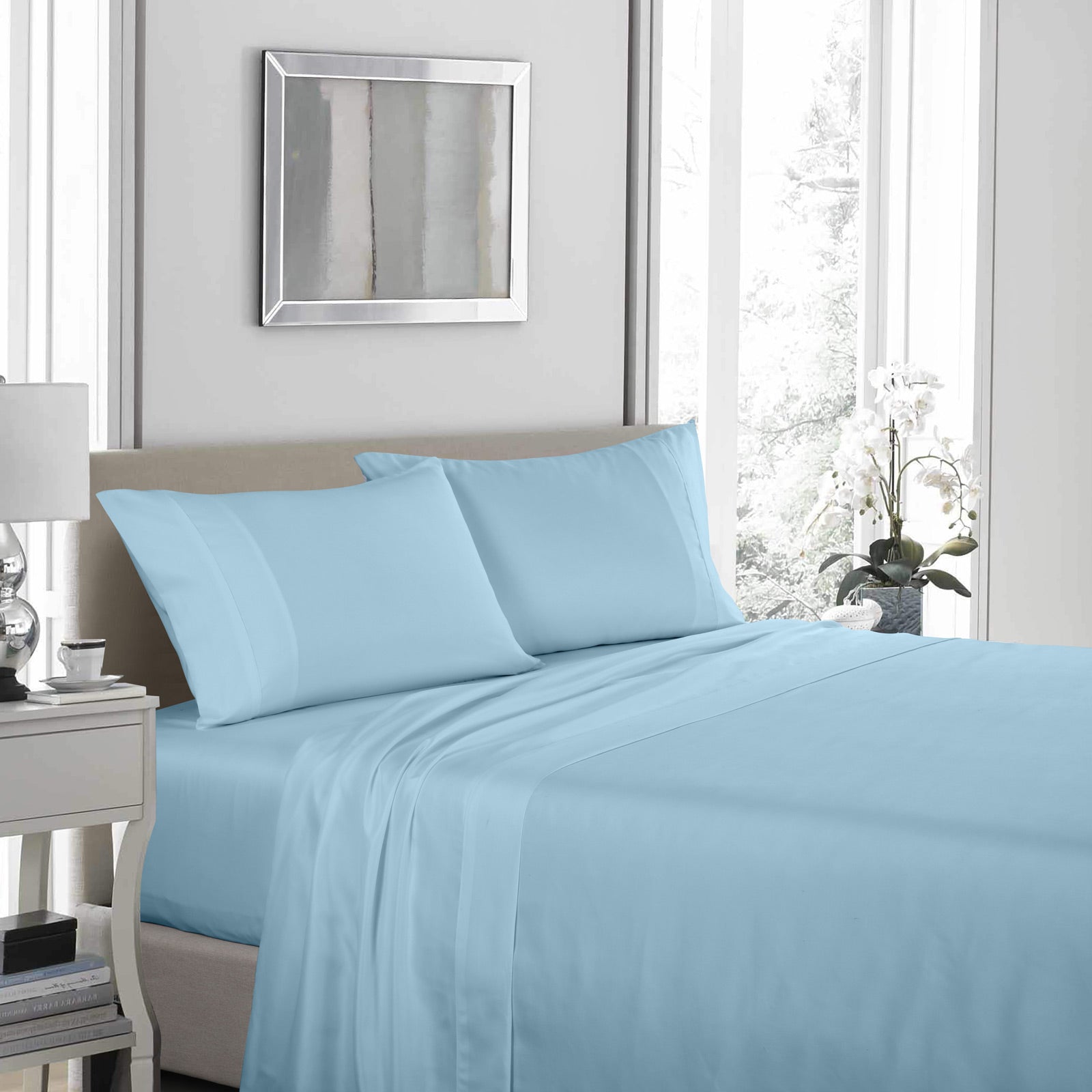 Royal Comfort 1200TC Ultrasoft 4 Piece Sheet Set - Double - Sky Blue-1951134857270792193