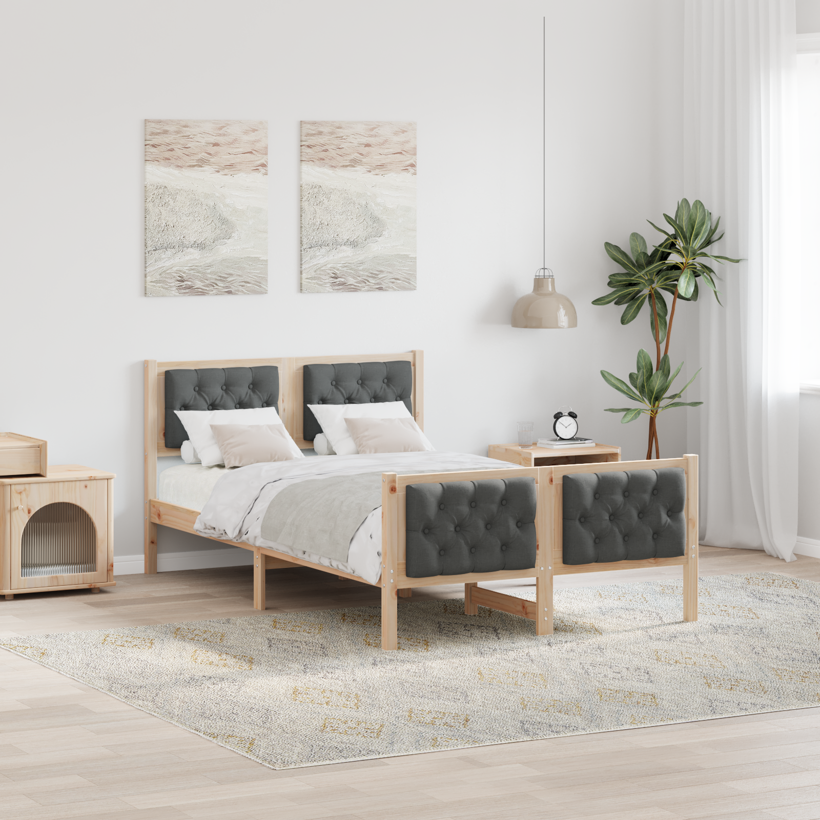 Bed Frame with Headboard Dark Grey 135 x 190 cm Solid Pine Wood