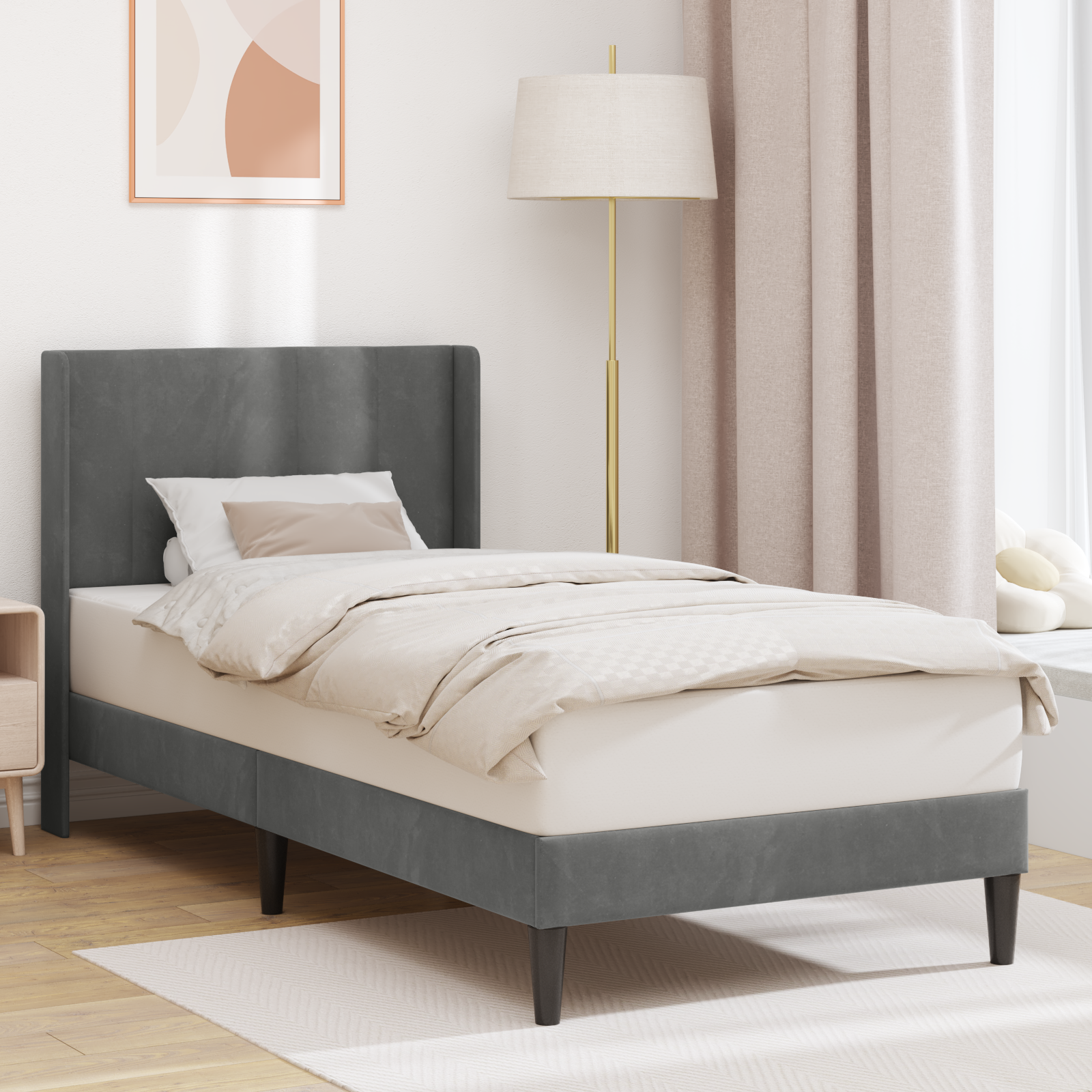 Bed Frame with Headboard Dark Grey 90 x 190 cm Velvet