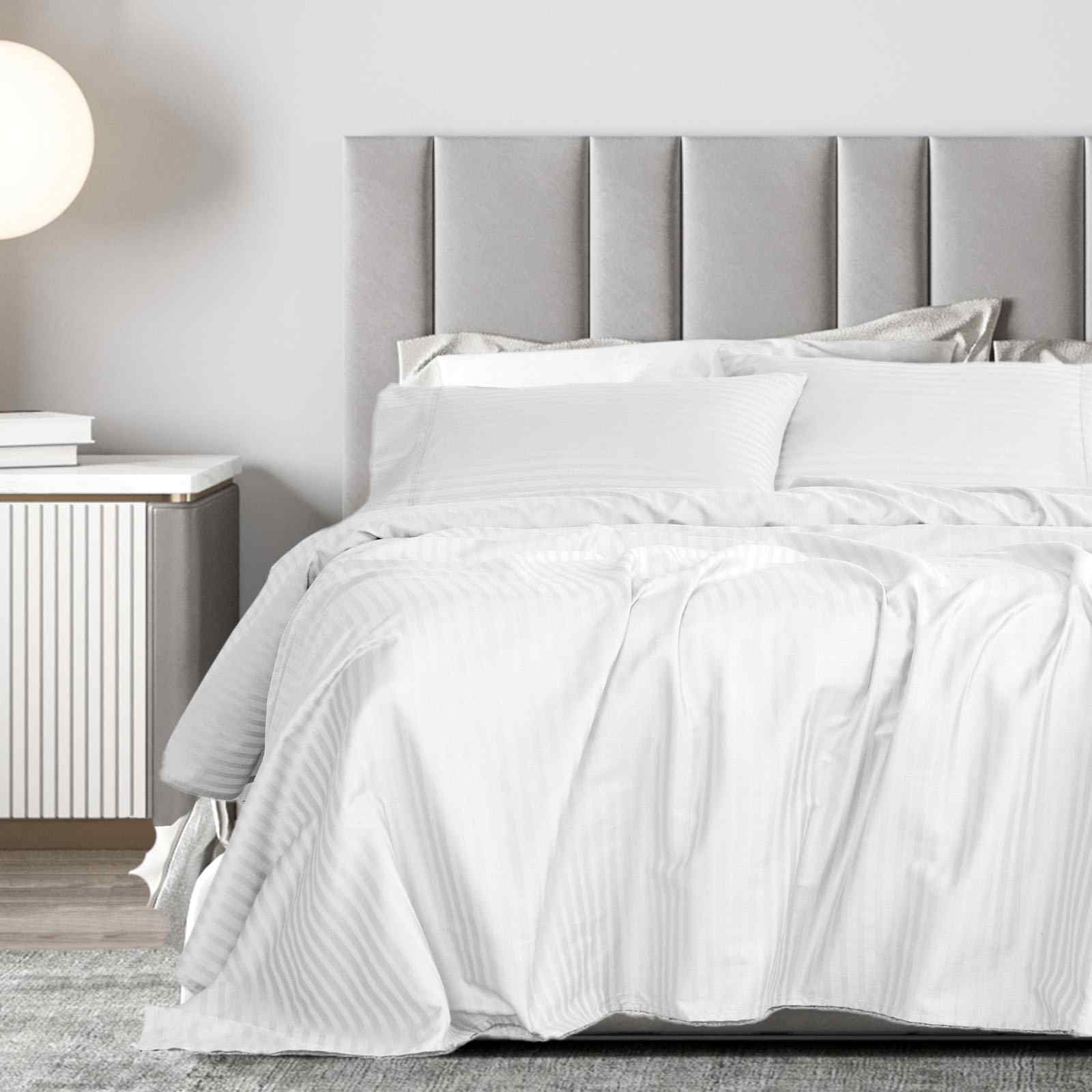 Royal Comfort 1200 Thread count Damask Stripe Cotton Blend sheet sets Queen White-1951134866385014785