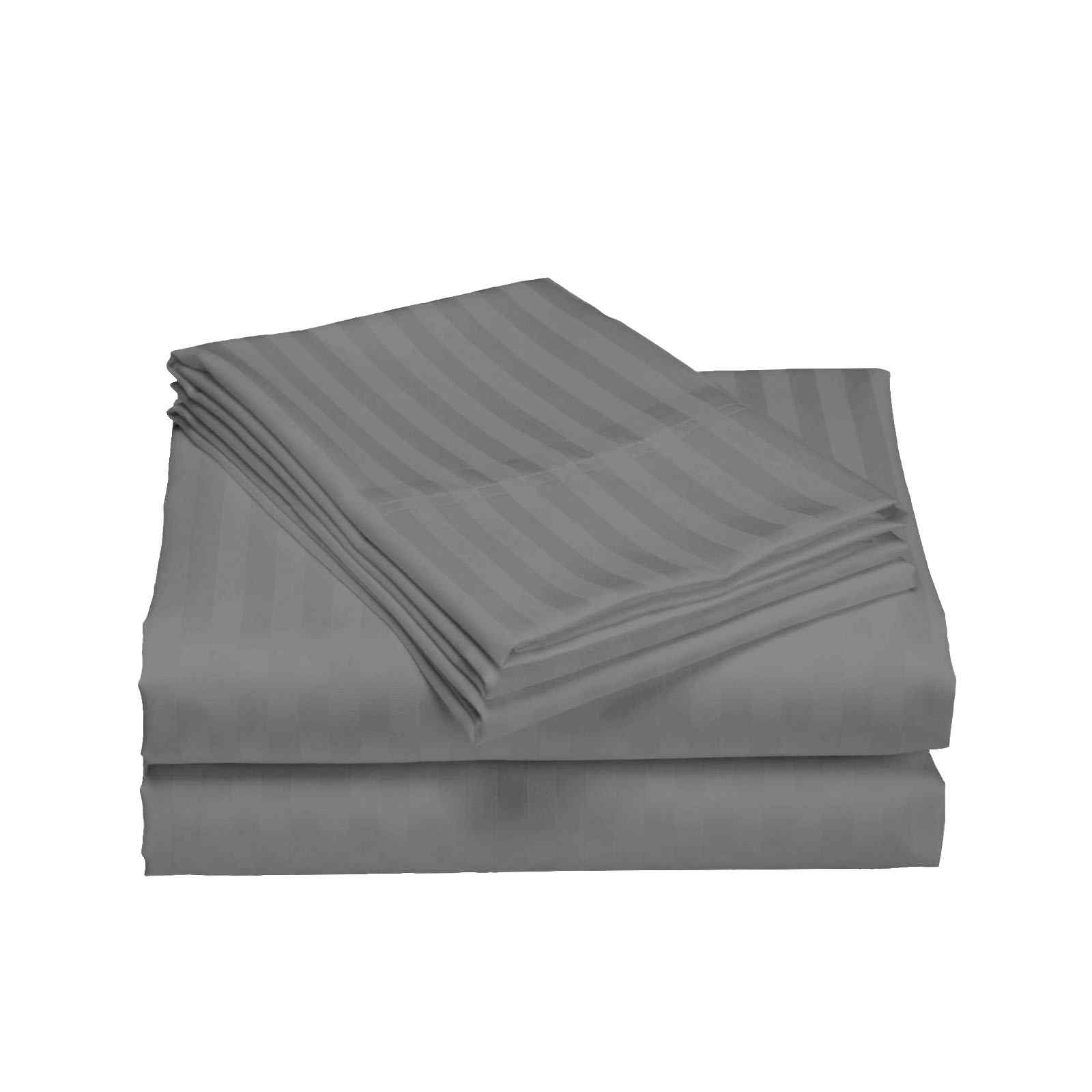 Royal Comfort 1200 Thread count Damask Stripe Cotton Blend sheet sets Queen Charcoal Grey-1951134866577952771