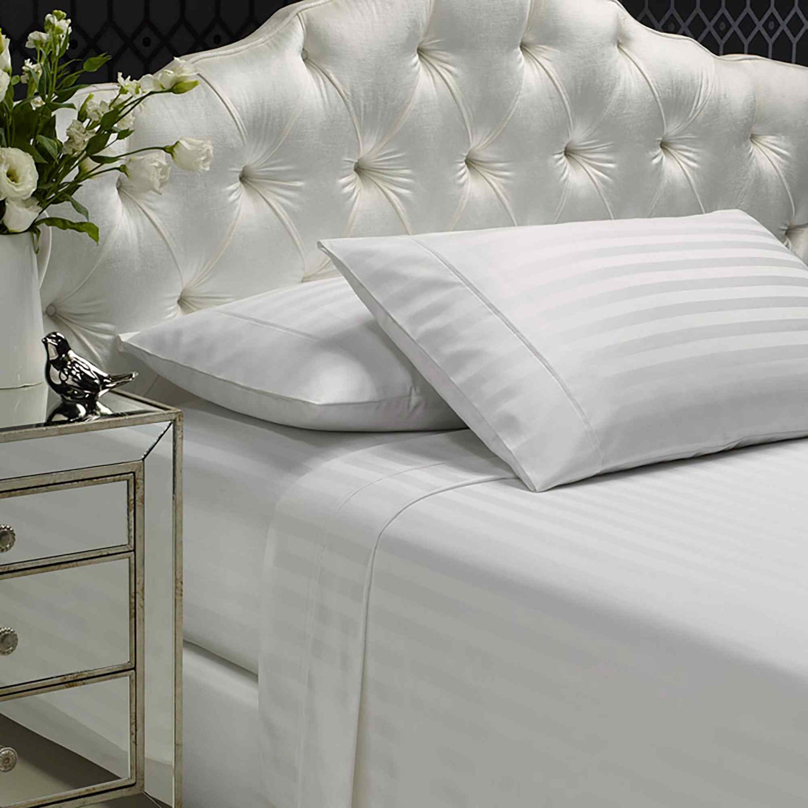 Royal Comfort 1200 Thread count Damask Stripe Cotton Blend sheet sets King White-1951134867056103426