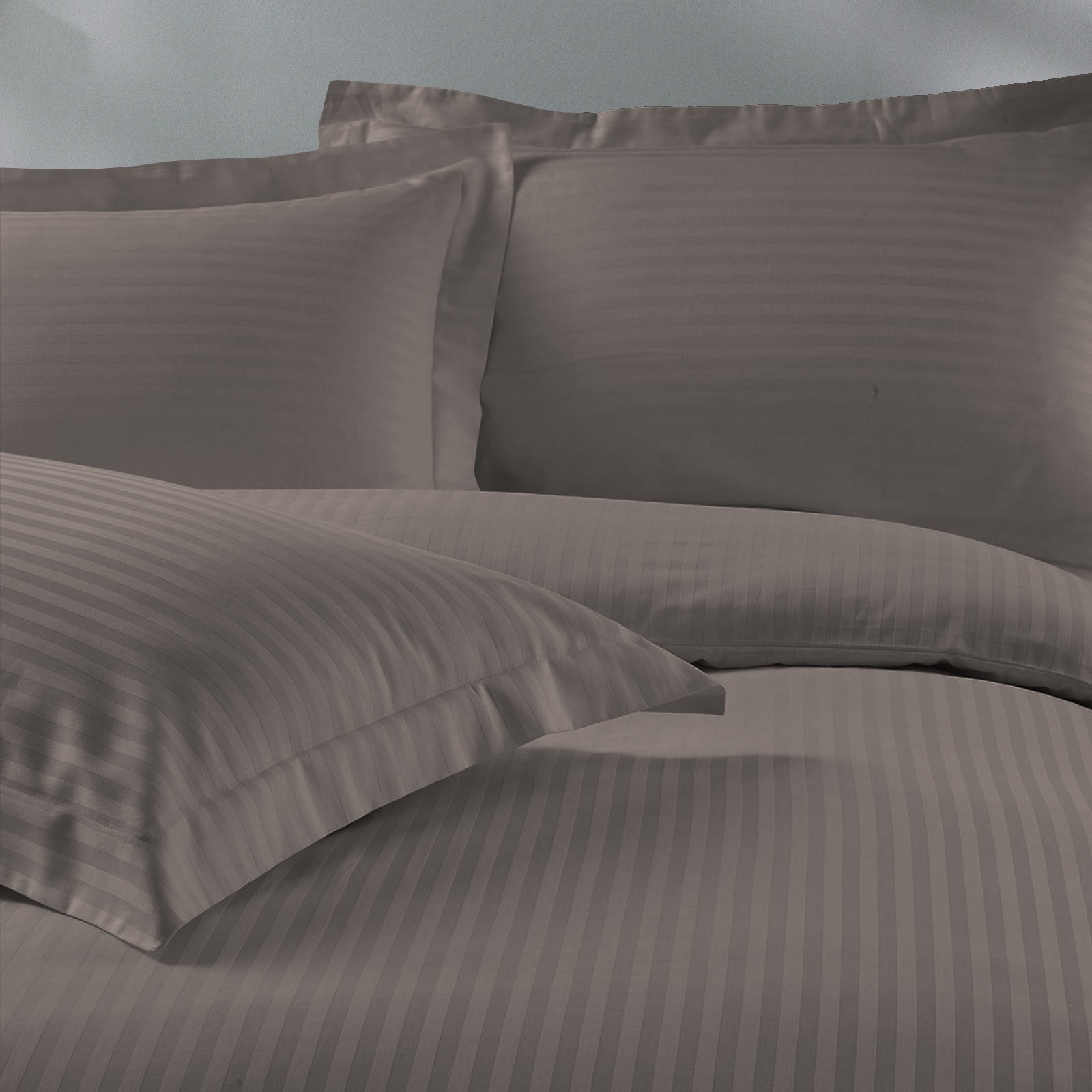 Royal Comfort 1200 Thread count Damask Stripe Cotton Blend Quilt Cover Sets Queen Charcoal Grey-1951134825171783681