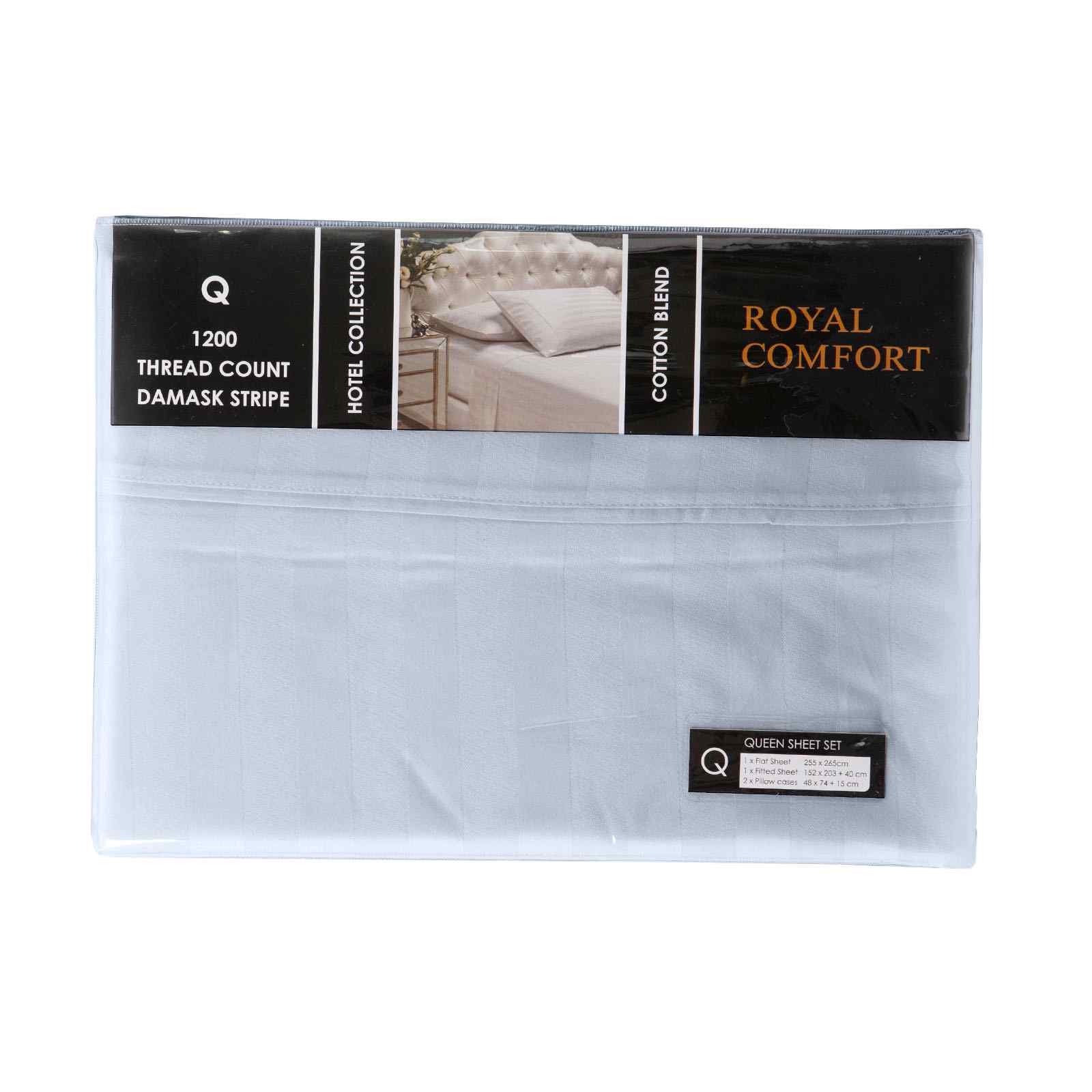Royal Comfort 1200 Thread count Damask Stripe Cotton Blend sheet sets Queen Blue Fog-1951134871242018818