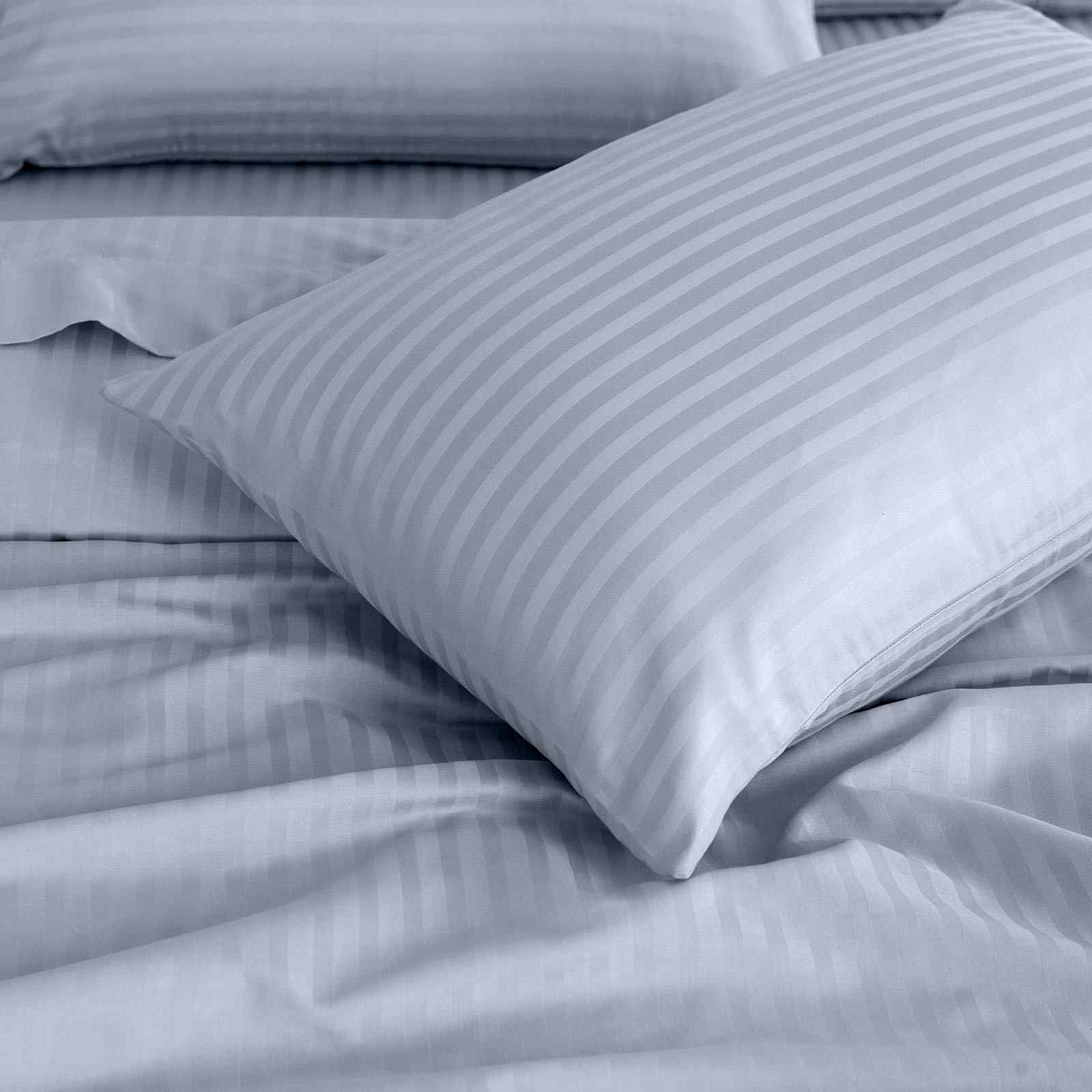 Royal Comfort 1200 Thread count Damask Stripe Cotton Blend sheet sets Queen Blue Fog-1951134871242018821