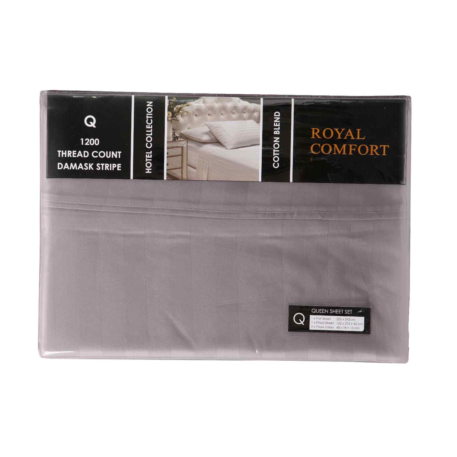 Royal Comfort 1200 Thread count Damask Stripe Cotton Blend sheet sets Queen Pewter-1951134872068296706