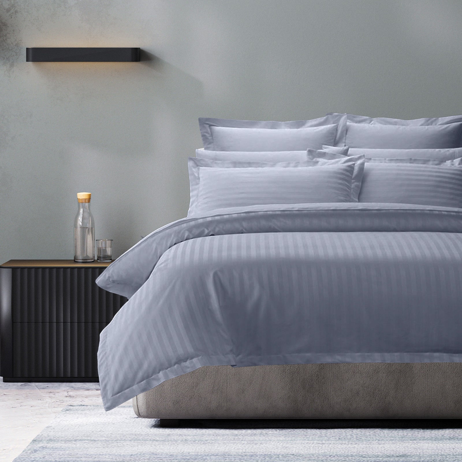 Royal Comfort 1200 Thread count Damask Stripe Cotton Blend Quilt Cover Sets King Blue Fog-1951134826325217280