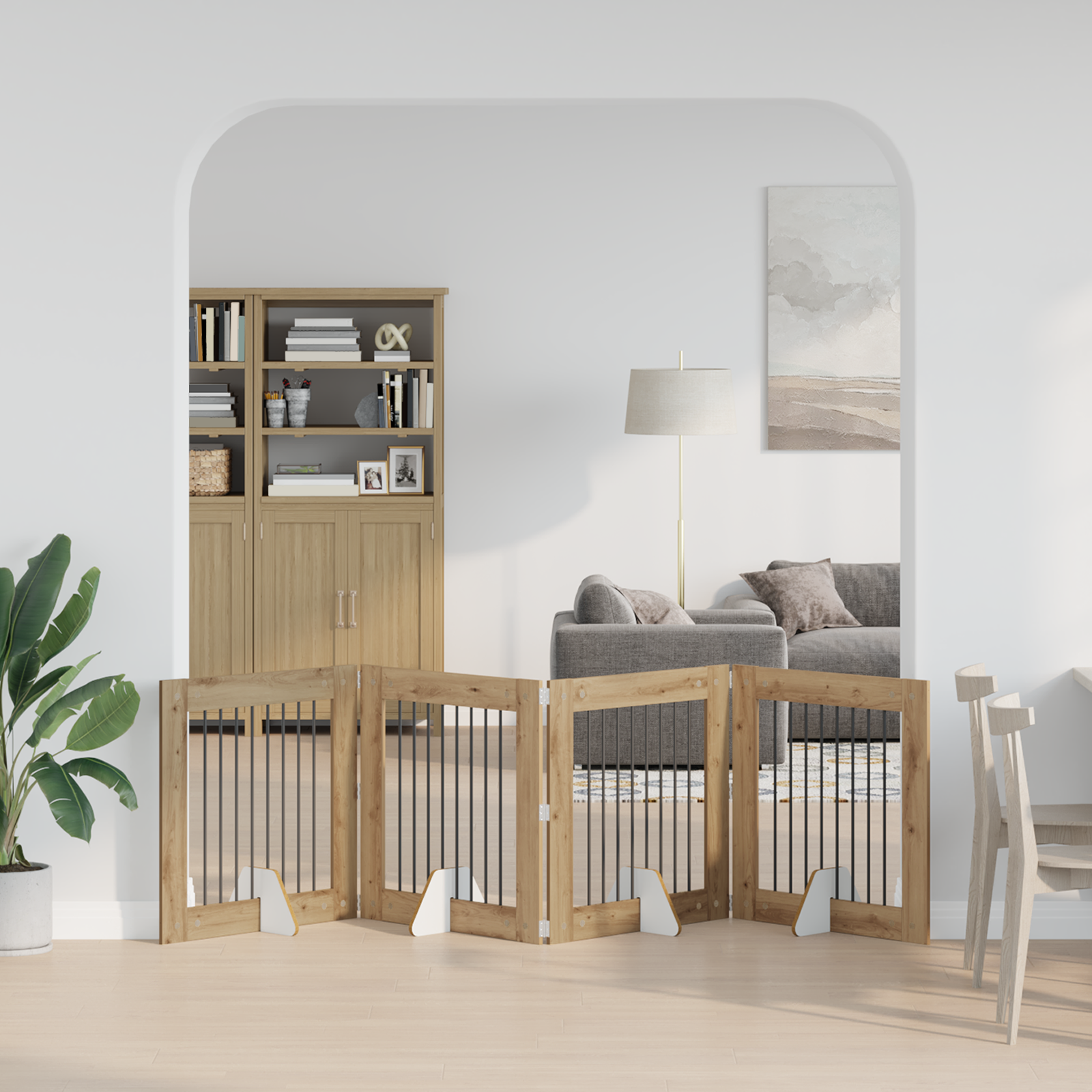 Foldable Dog Gate with Stands 4 pcs Artisan Oak 321 cm