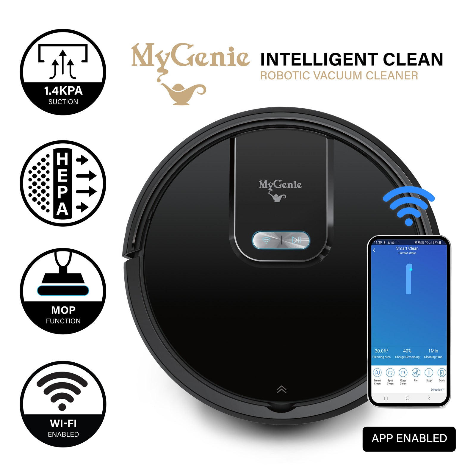 My Genie Gmax Wi-Fi Robotic Vacuum Cleaner - Black-1951134808054829056