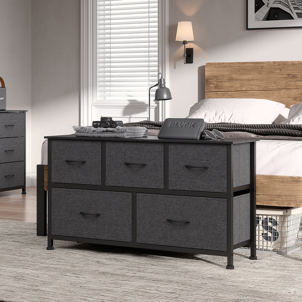 Levede Chest of 5 Drawers Storage Cabinet Dark Grey-1954802982419828743