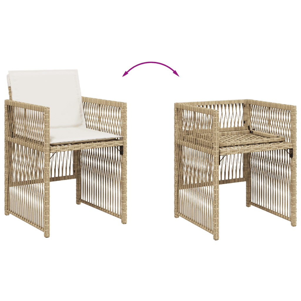 11 Piece Garden Dining Set with Cushions Beige Poly Rattan