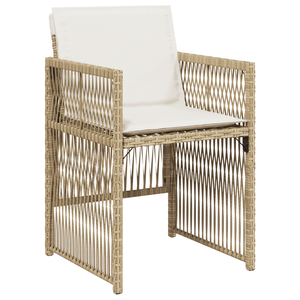 11 Piece Garden Dining Set with Cushions Beige Poly Rattan