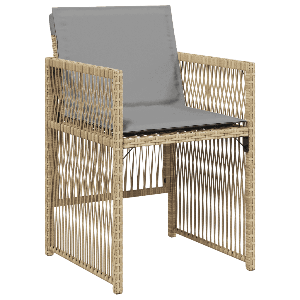 15 Piece Garden Dining Set with Cushions Mix Beige Poly Rattan