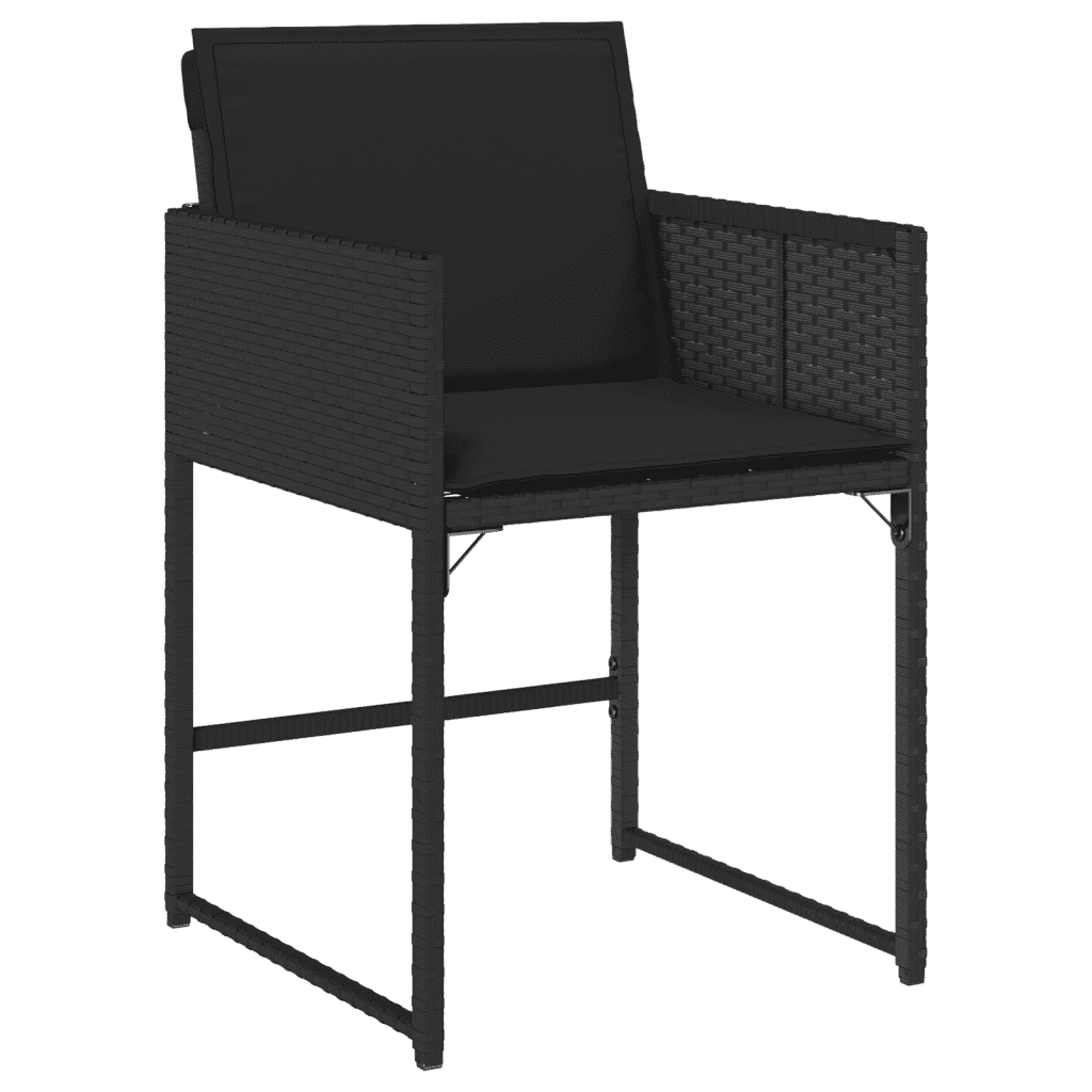 9 Piece Garden Dining Set with Cushions Black Poly Rattan