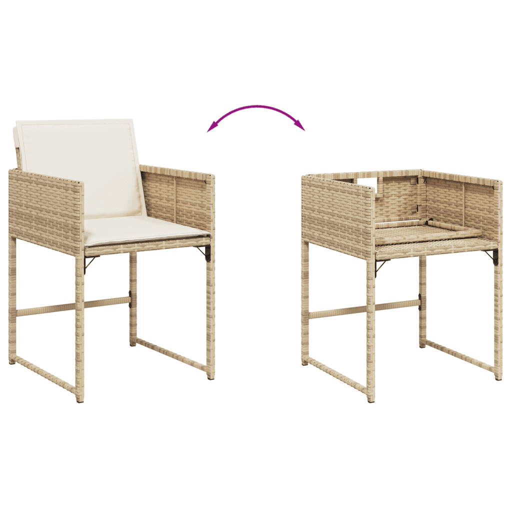 11 Piece Garden Dining Set with Cushions Beige Poly Rattan