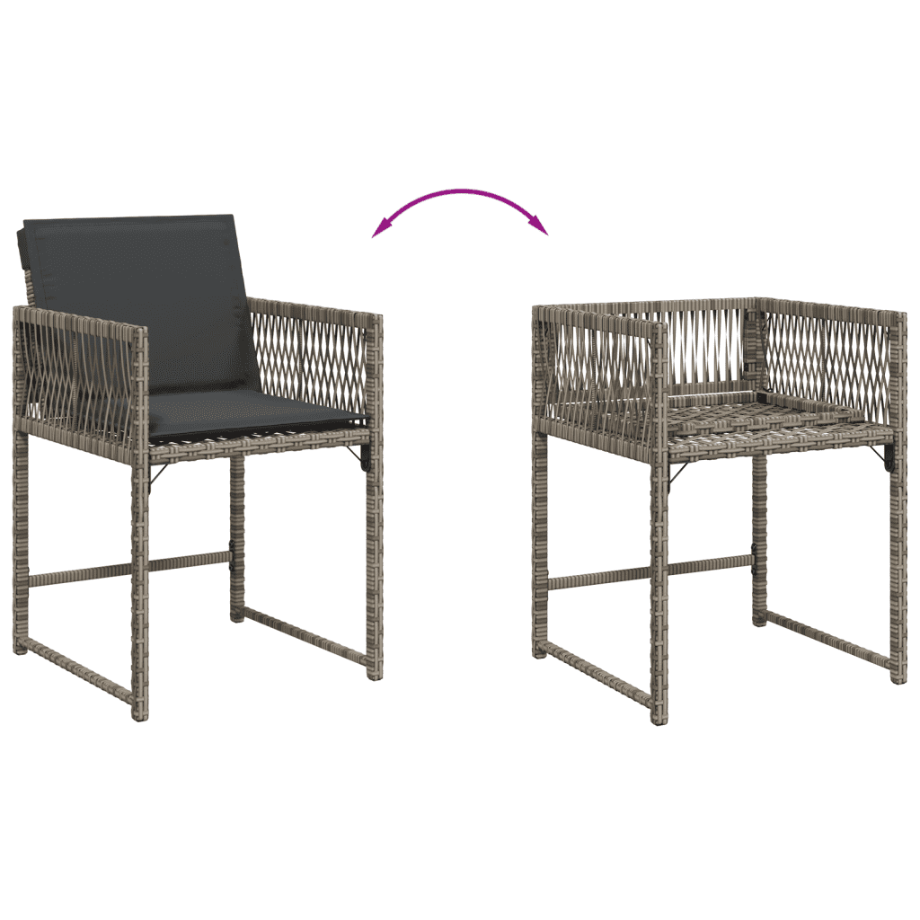 15 Piece Garden Dining Set with Cushions Grey Poly Rattan
