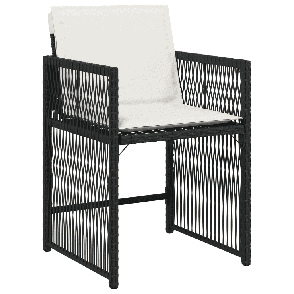 11 Piece Garden Dining Set with Cushions Black Poly Rattan